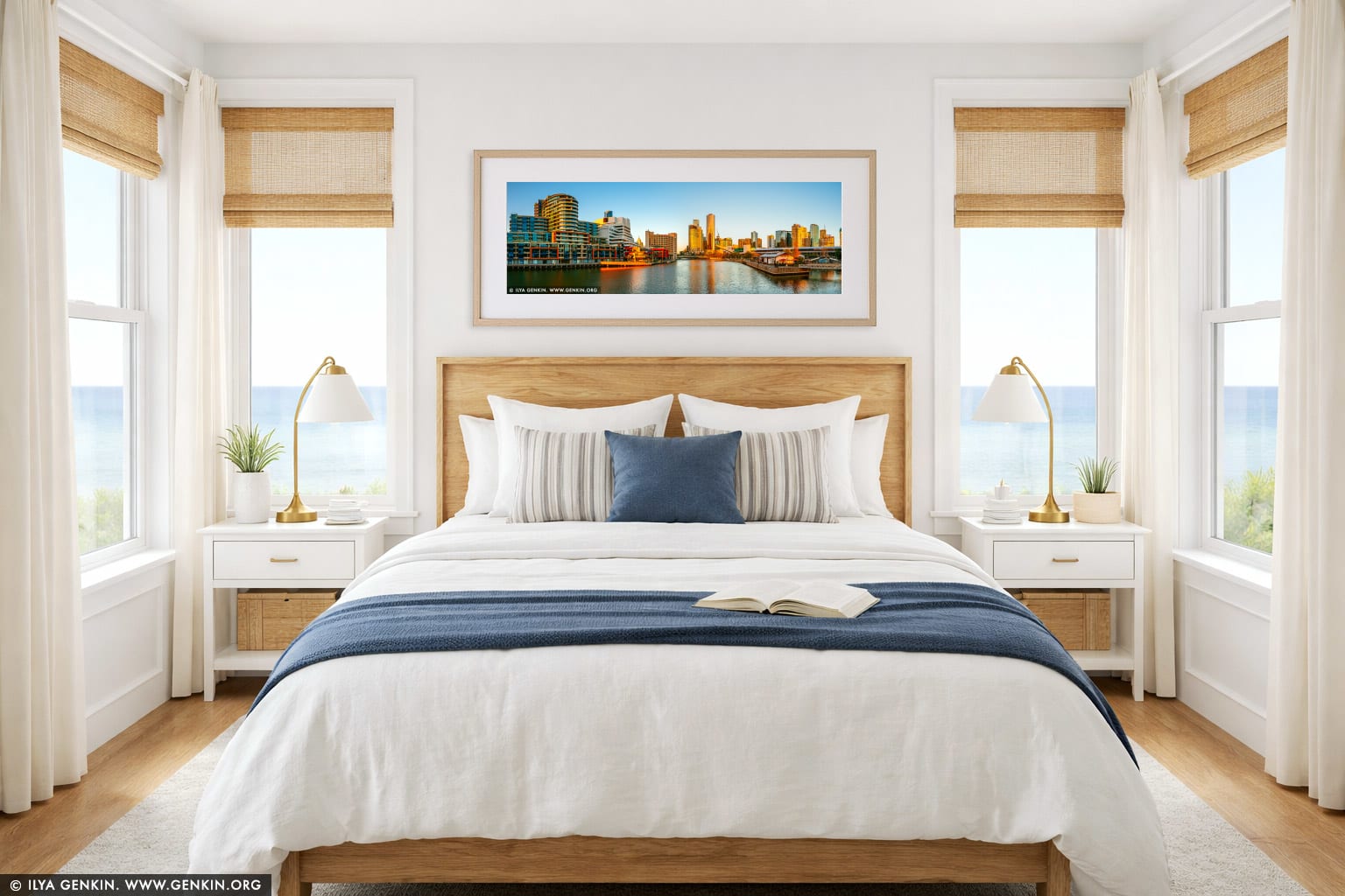 Melbourne, Southbank and Yarra River at Sunset wall art in a bedroom interior