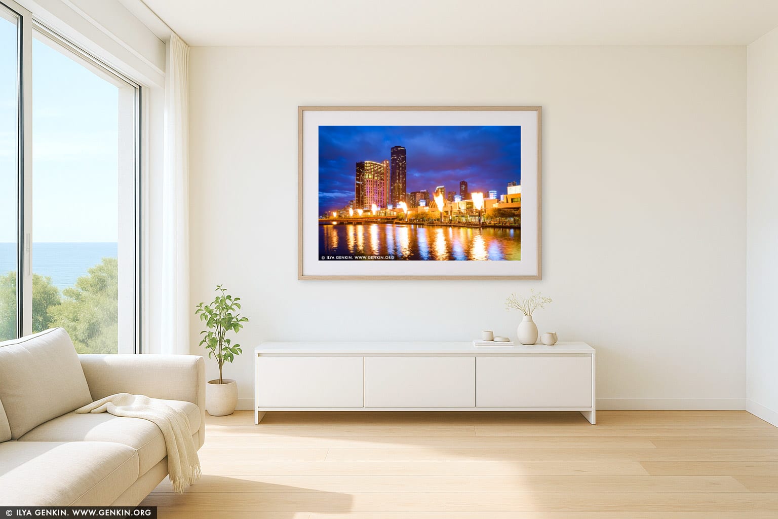 Crown Melbourne's Gas Brigade Fireballs Show wall art in a modern living room interior