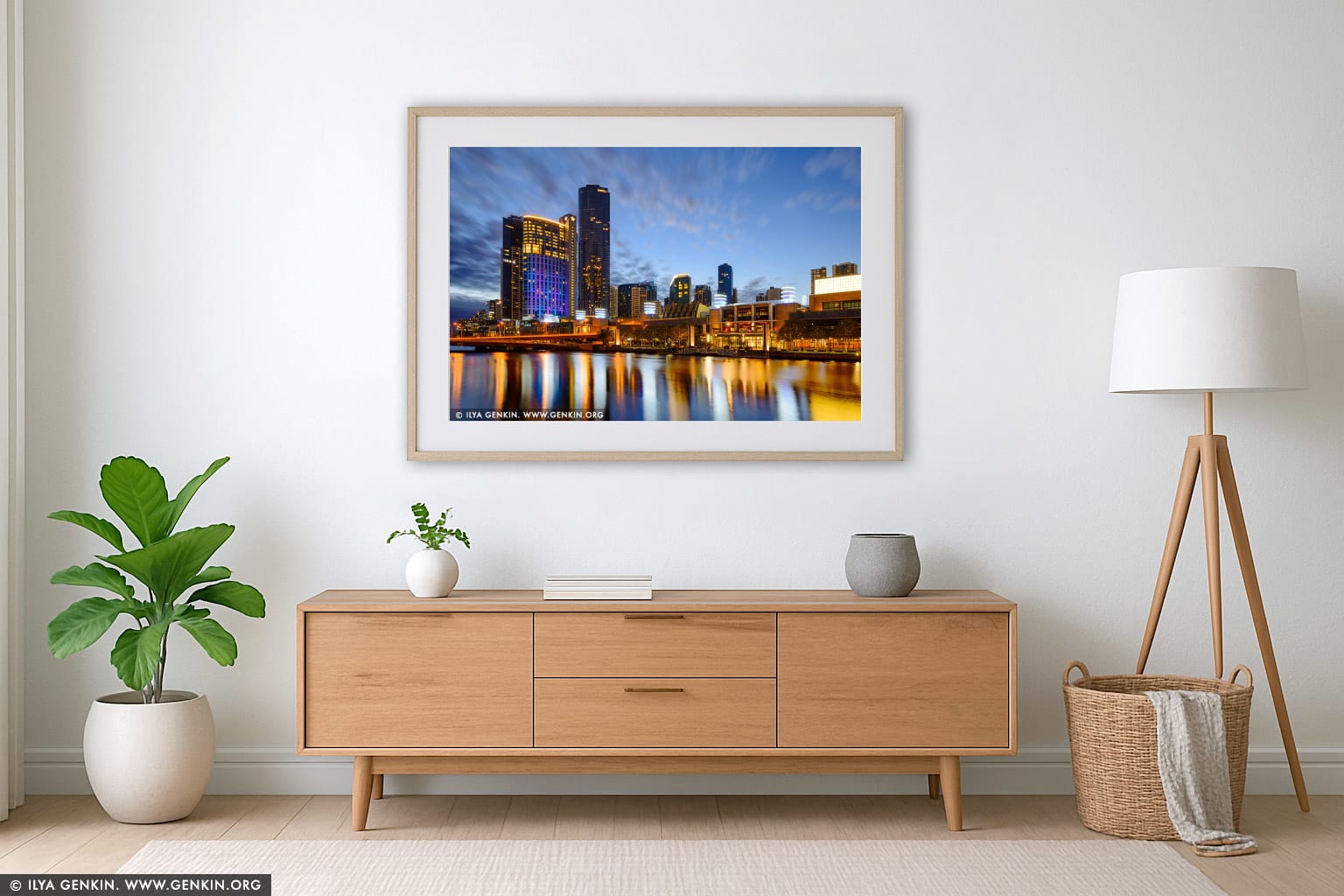 Crown Casino before Sunrise wall art in a modern living room interior