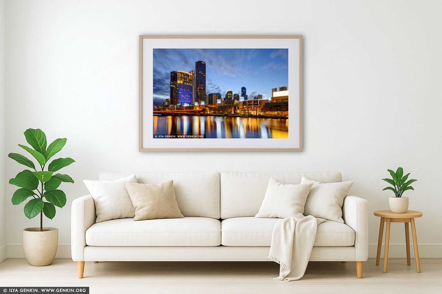 Crown Casino before Sunrise wall art in a minimalist living room interior