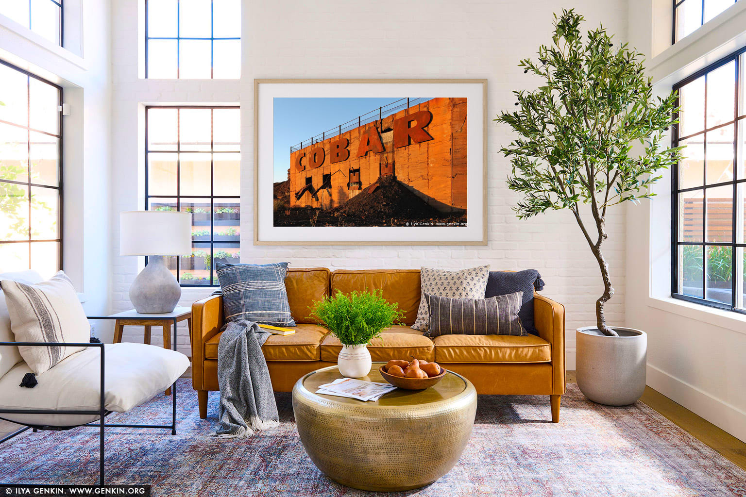 The Sign That Greets Travellers to Cobar wall art in a contemporary living room interior