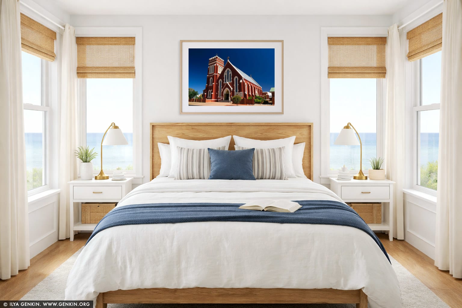 St Lawrence O'Toole Catholic Church wall art in a bedroom interior