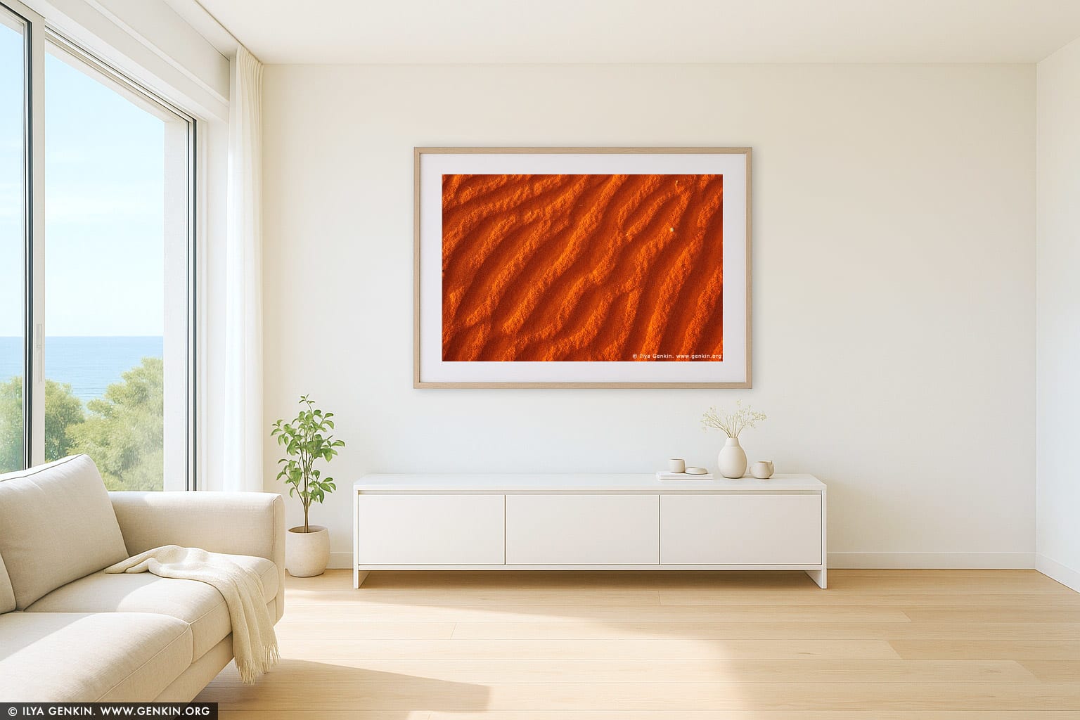Ripples on Red Sand wall art in a modern living room interior