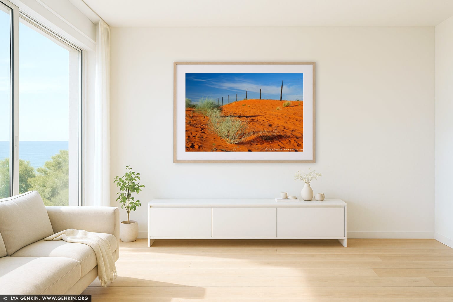 Dingo Fence near Cameron Corner wall art in a luxury living room interior