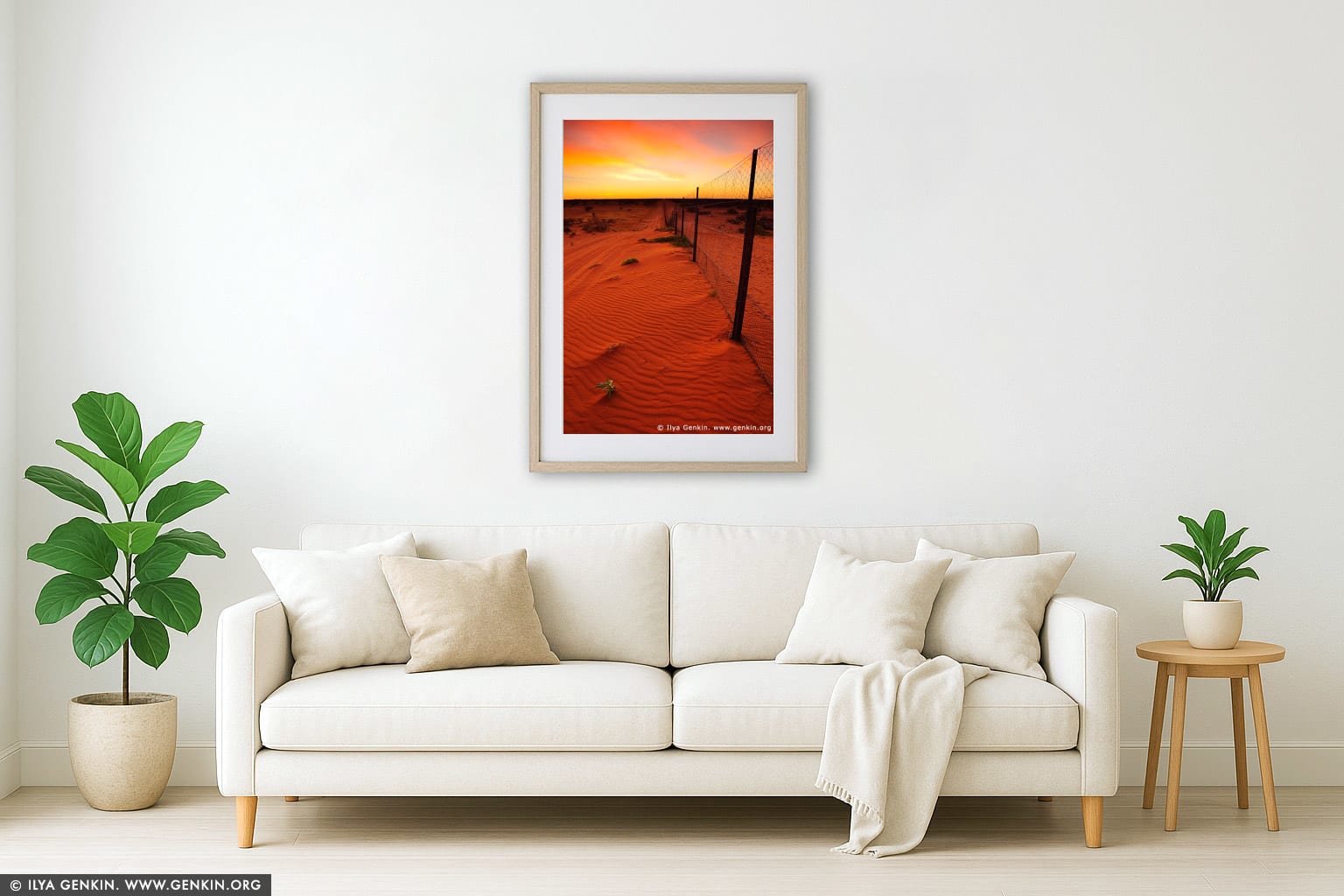 Dingo Fence near Cameron Corner at Sunrise wall art in a luxury living room interior