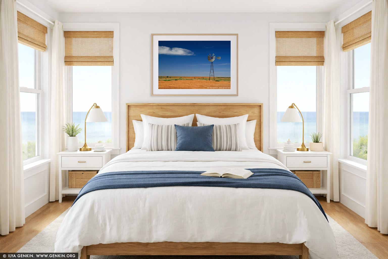 Old Wind Mill wall art in a bedroom interior