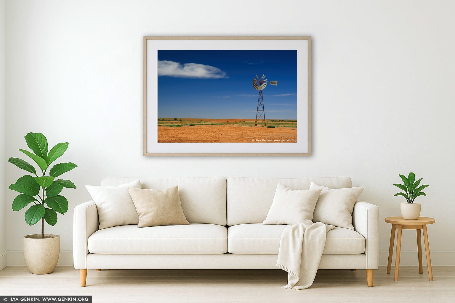Old Wind Mill wall art in a modern living room interior