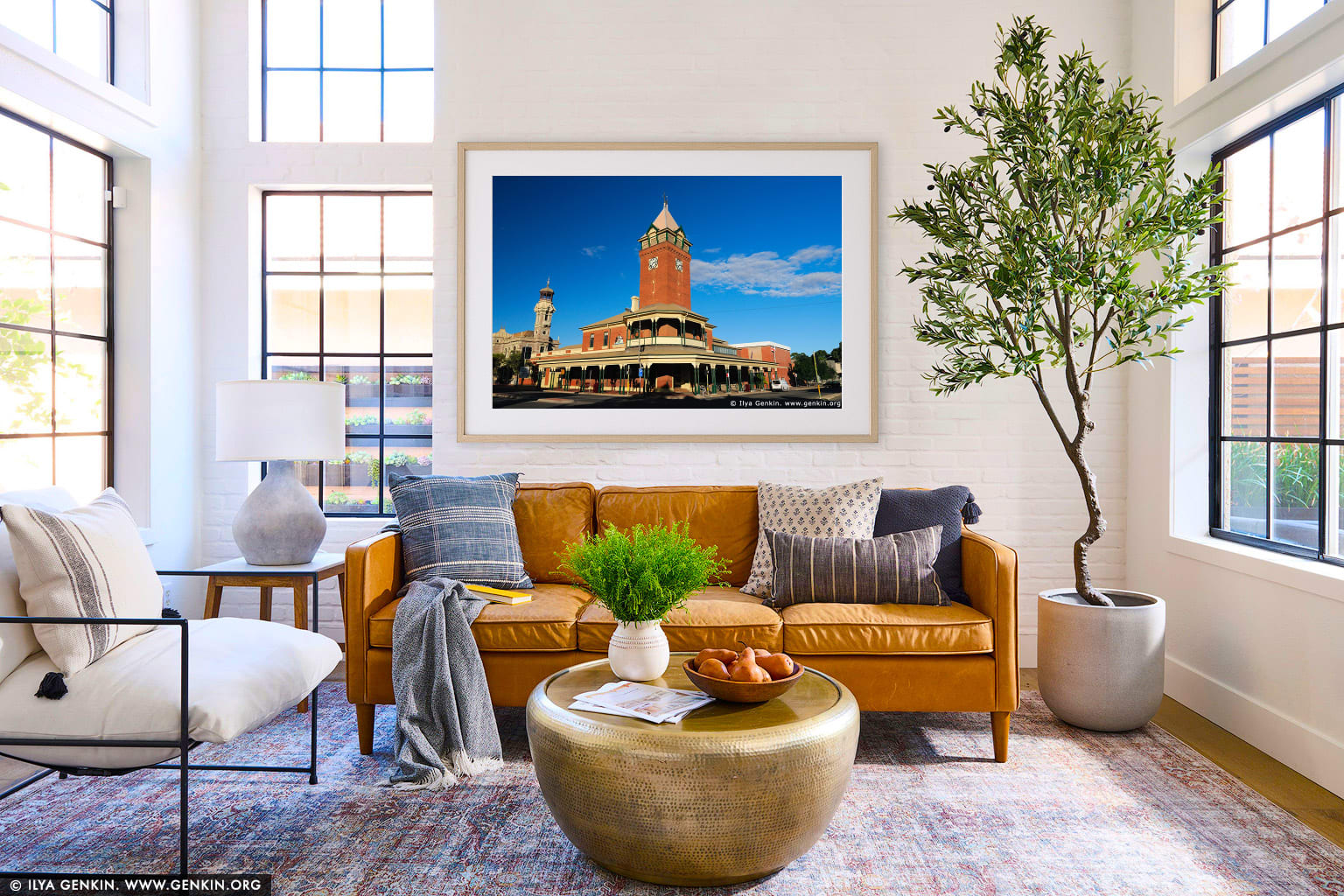 Broken Hill Post Office wall art in a minimalist living room interior