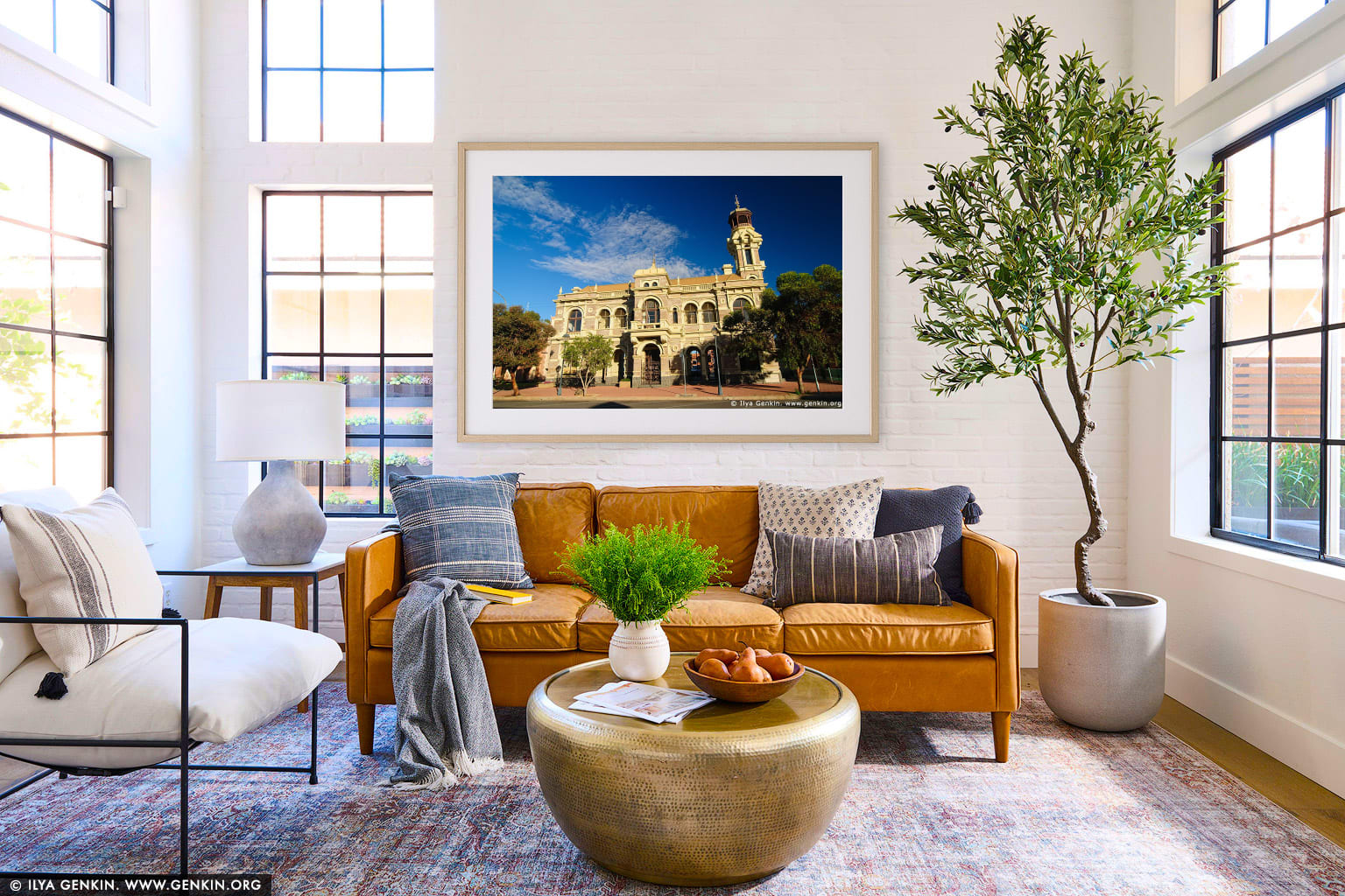 Old Town Hall at Broken Hill wall art in a luxury living room interior