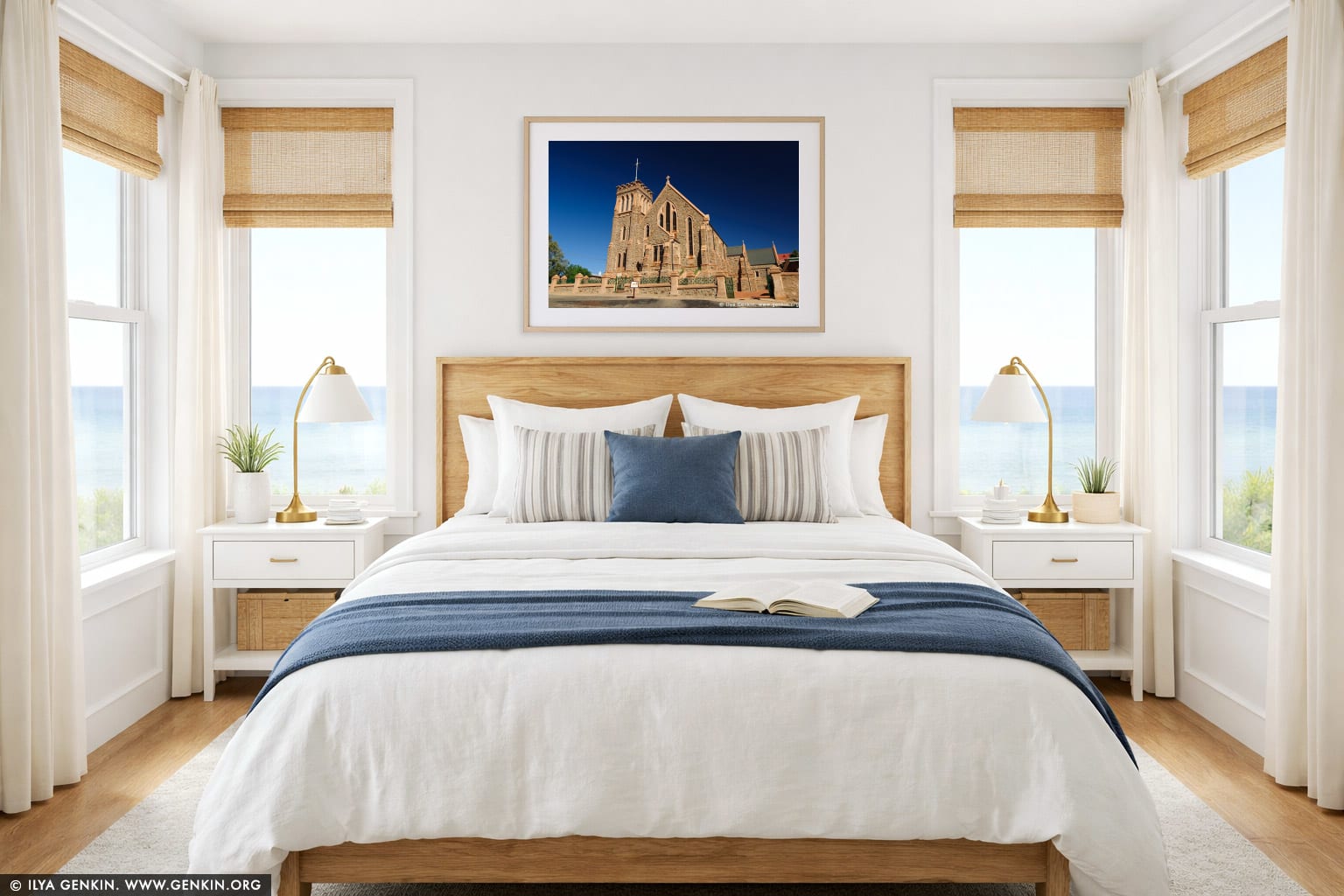 The Sacred Heart Cathedral wall art in a bedroom interior