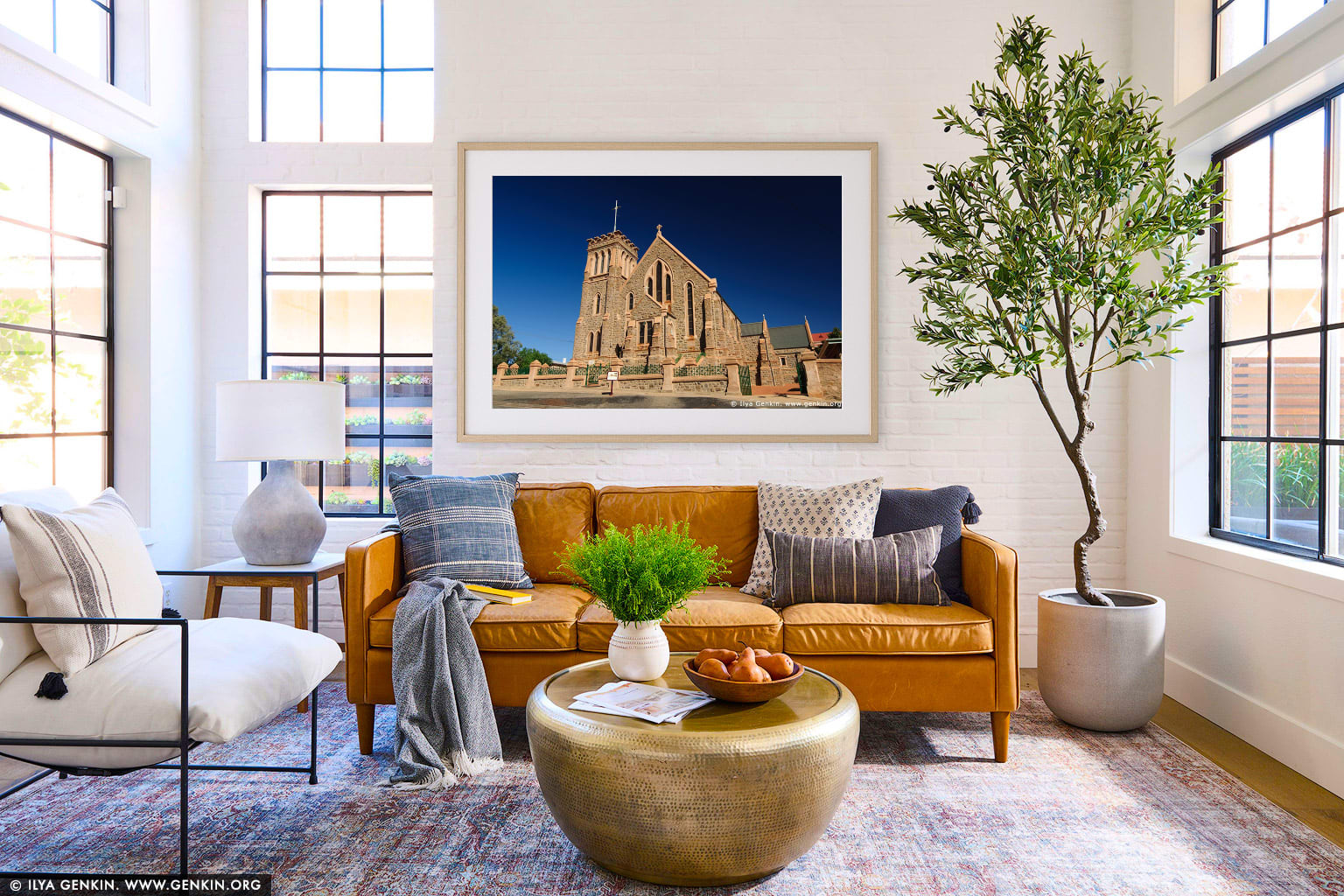 The Sacred Heart Cathedral wall art in a luxury living room interior