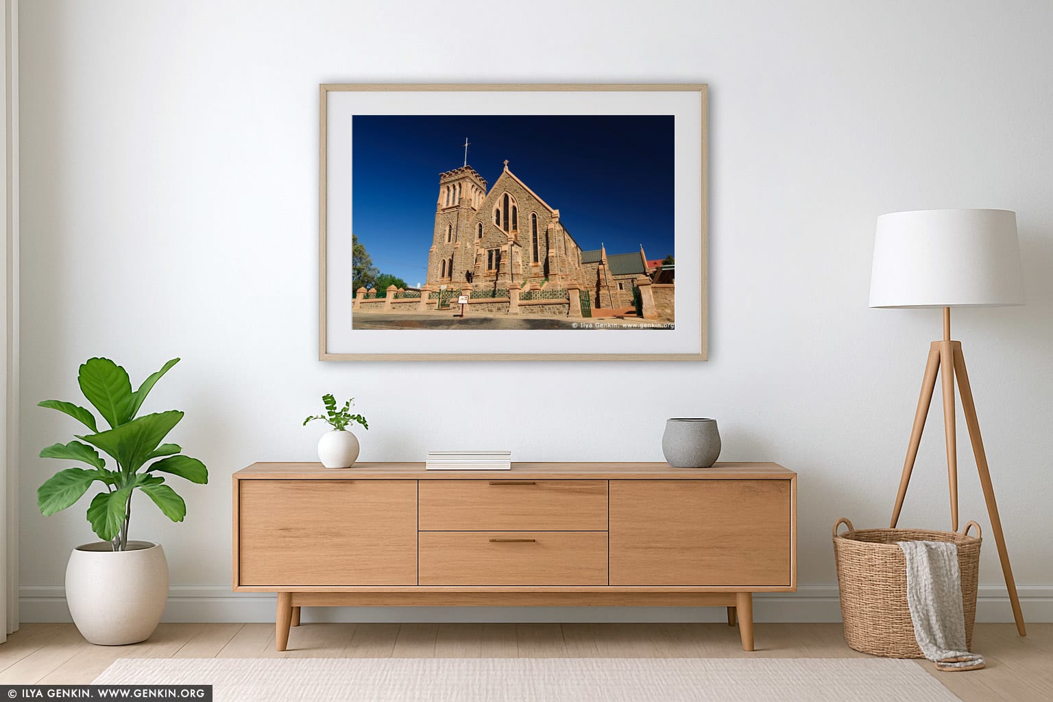 The Sacred Heart Cathedral wall art in a modern living room interior