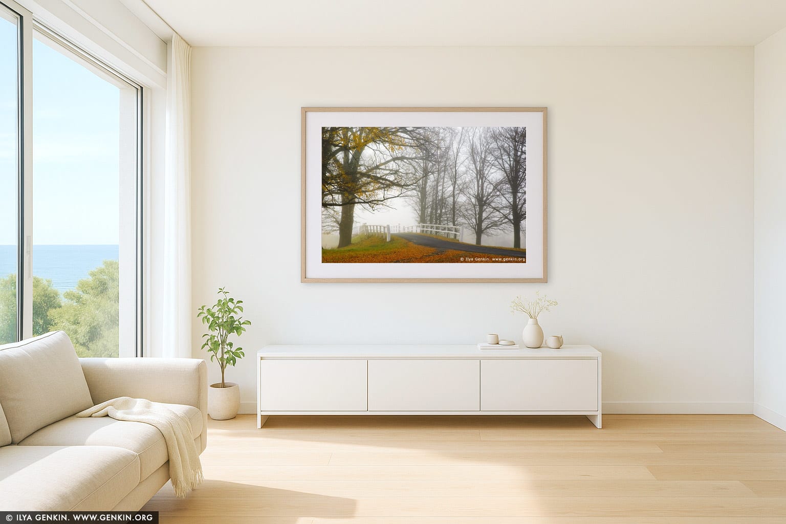 Old Bridge wall art in a luxury living room interior