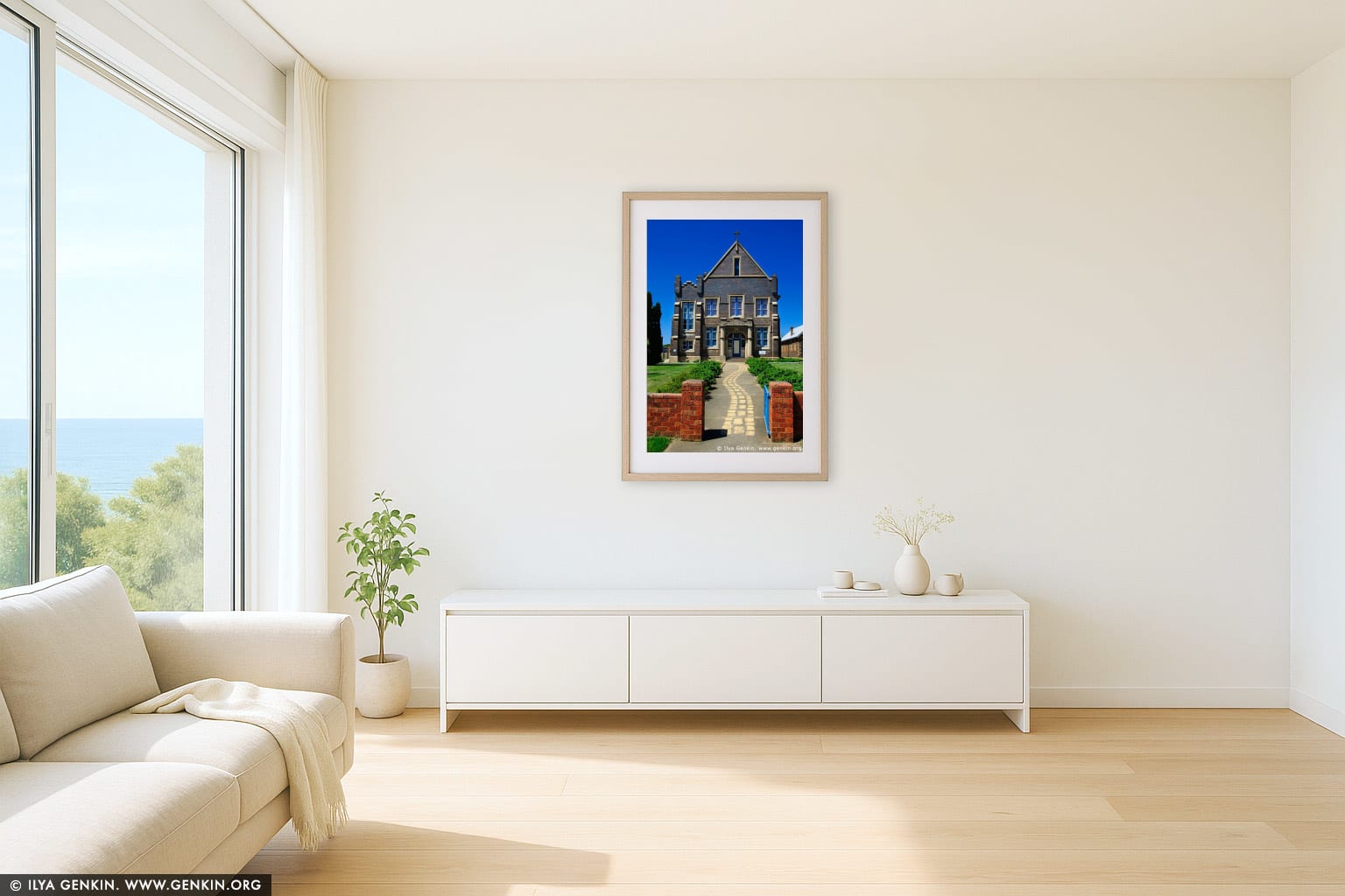 St Joseph's School wall art in a modern living room interior