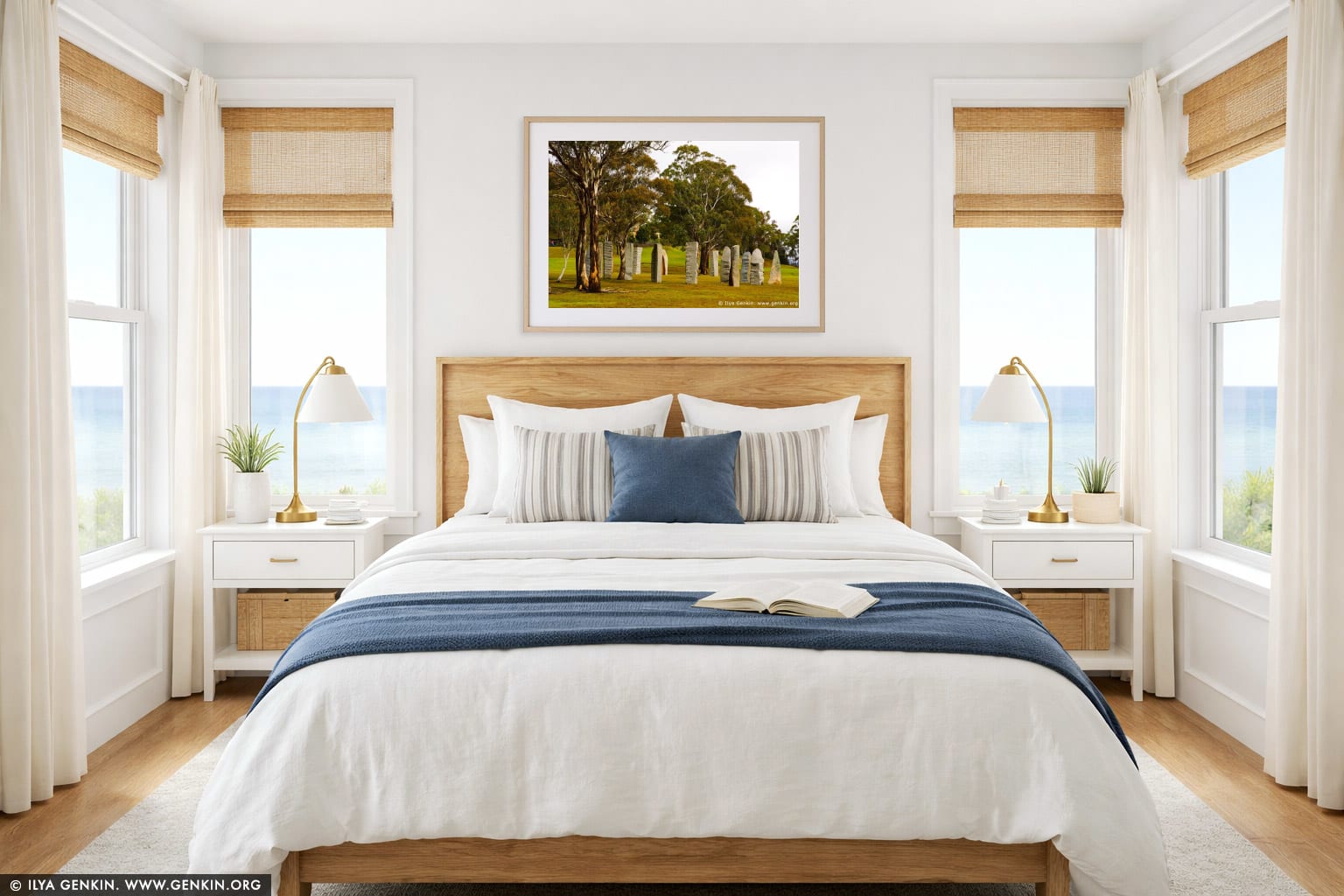 The Australian Standing Stones wall art in a bedroom interior
