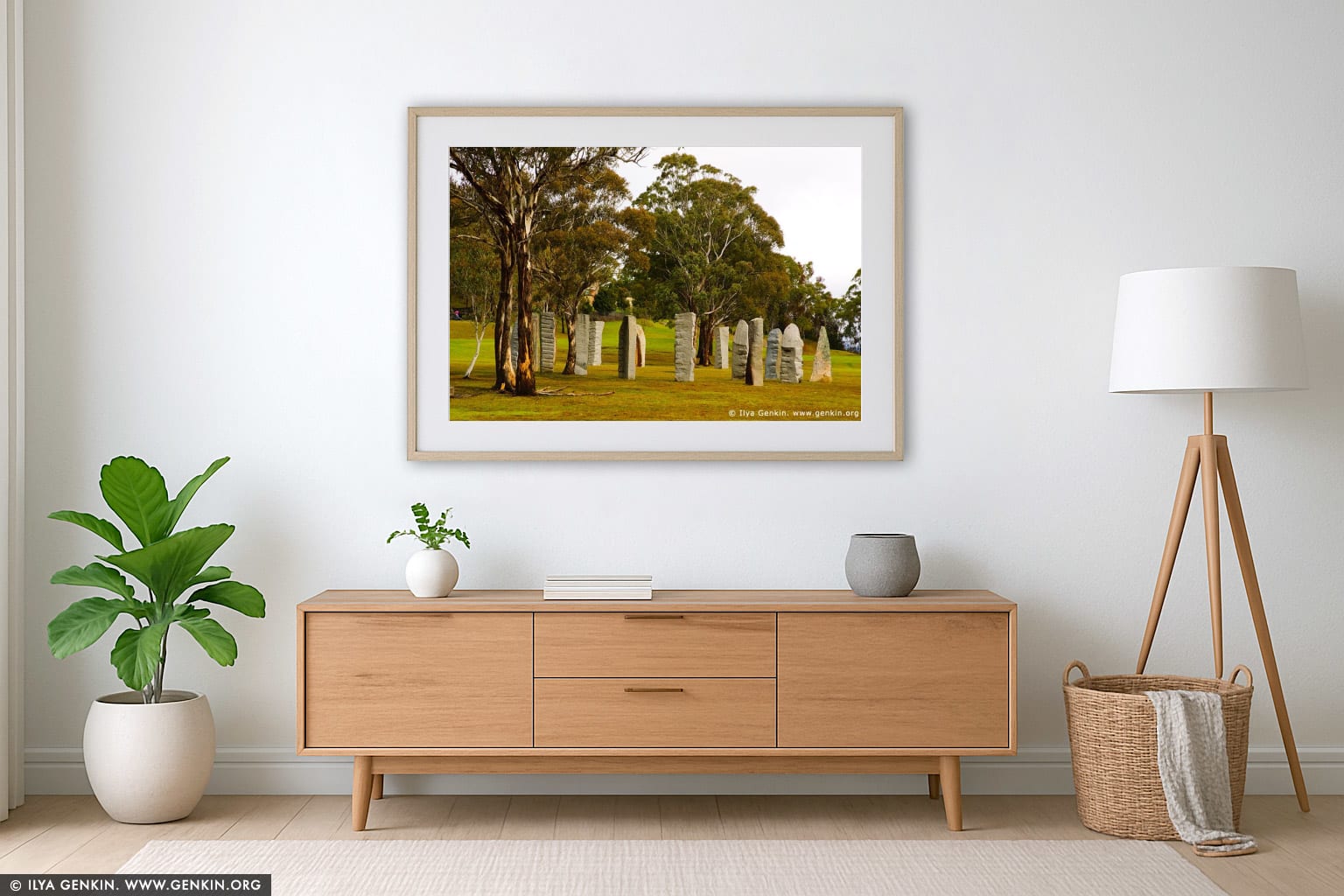 The Australian Standing Stones wall art in a modern living room interior