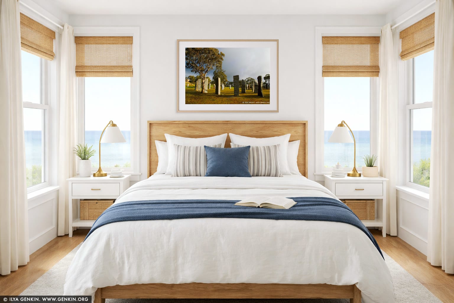 The Australian Standing Stones wall art in a bedroom interior