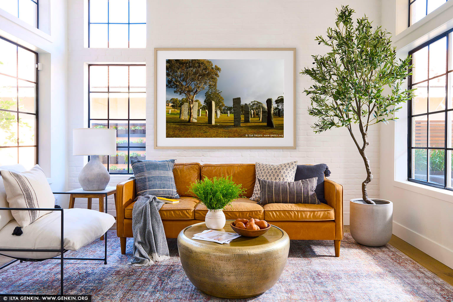 The Australian Standing Stones wall art in a modern living room interior