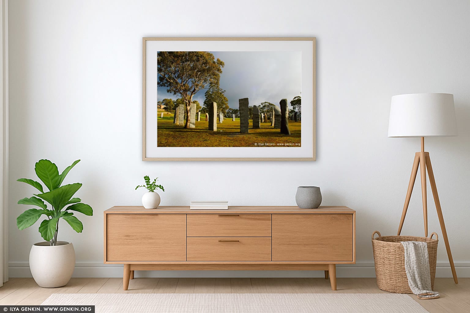 The Australian Standing Stones wall art in a contemporary living room interior