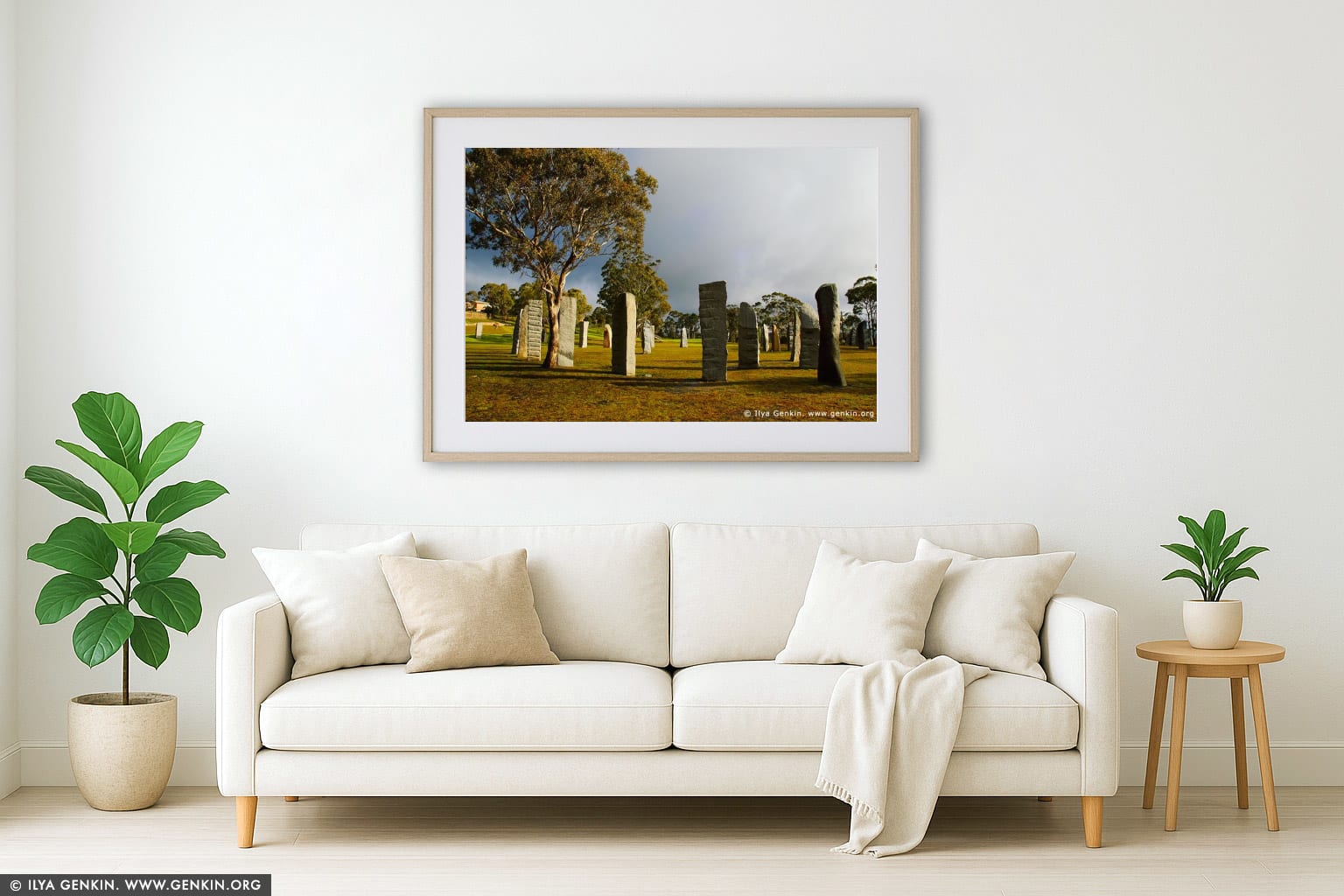 The Australian Standing Stones wall art in a luxury living room interior