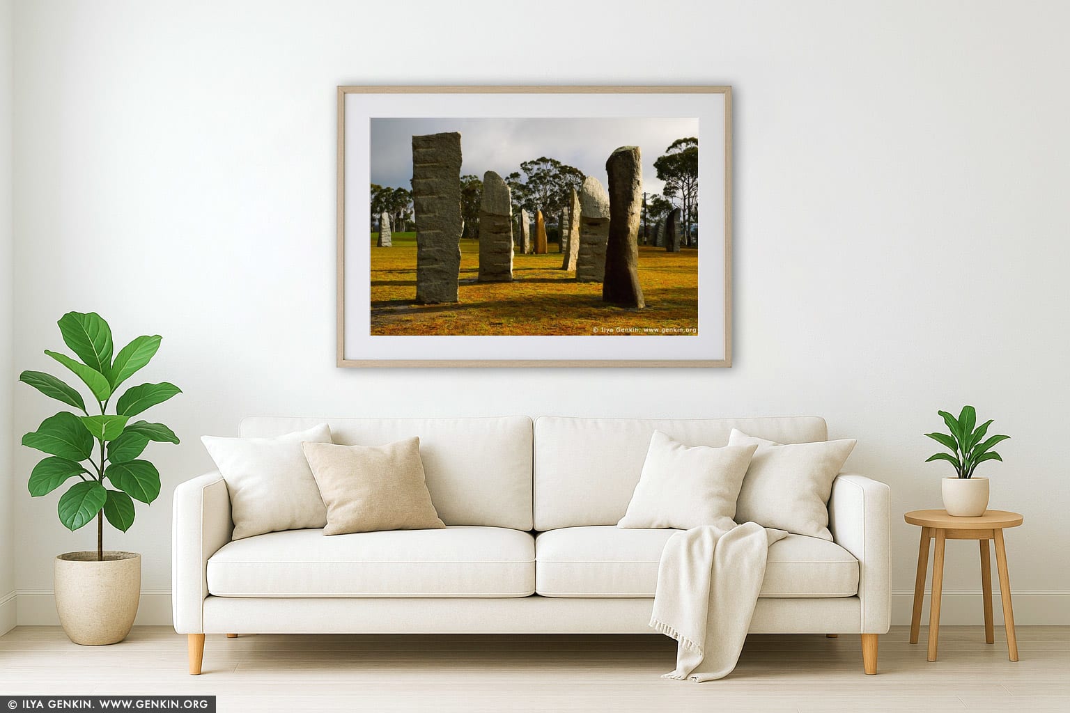The Australian Standing Stones wall art in a modern living room interior