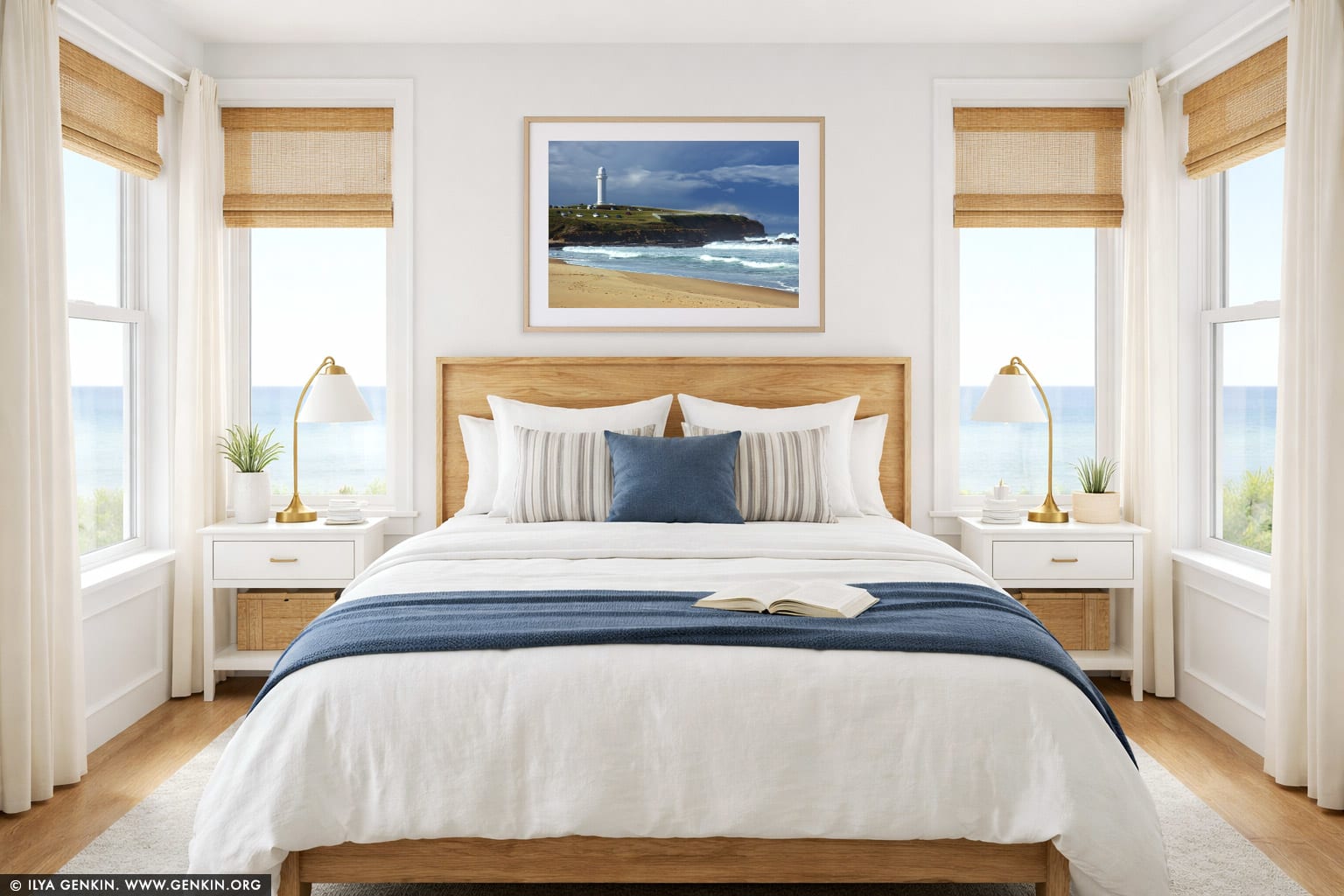 Flagstaff Point wall art in a bedroom interior