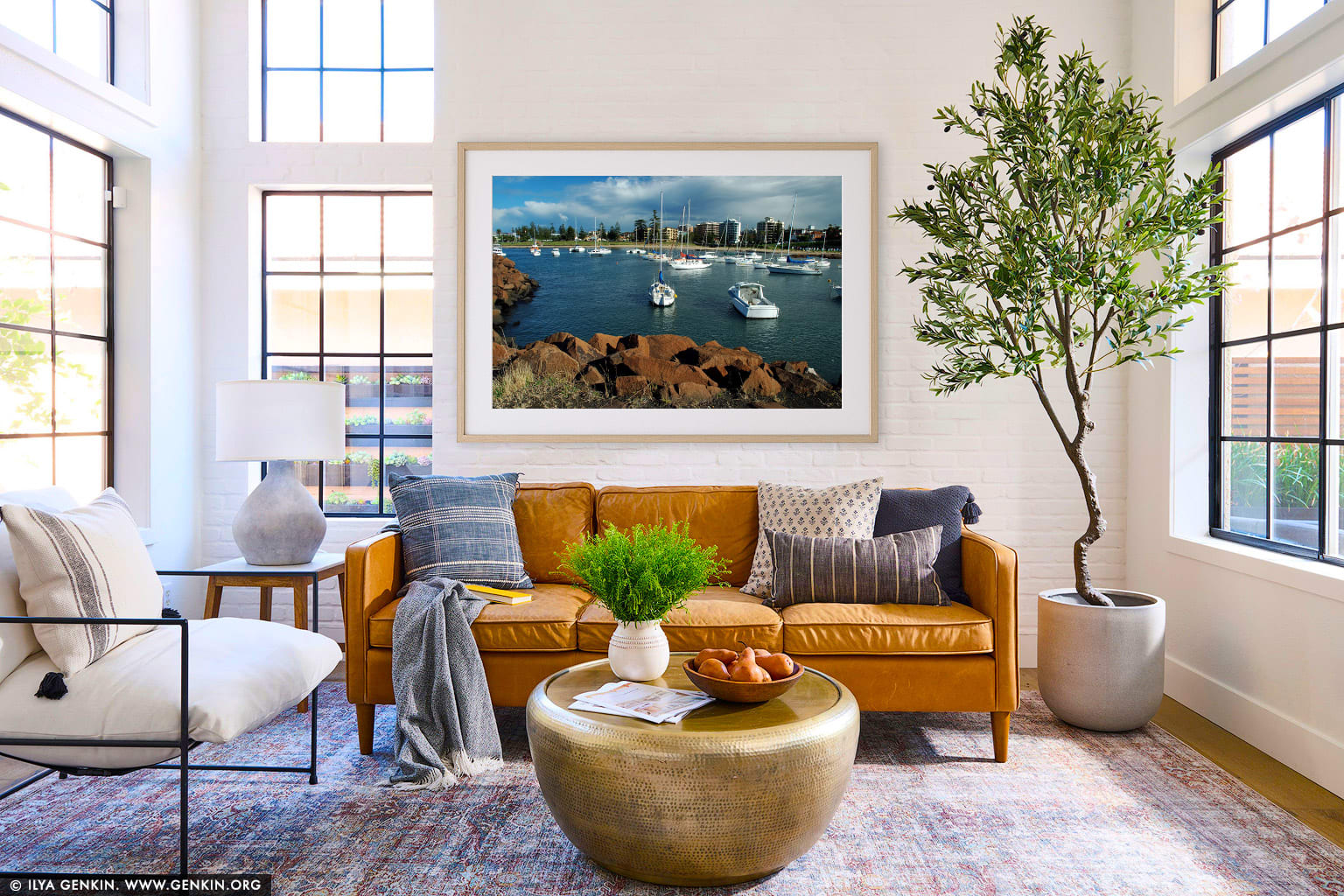 Wollongong City wall art in a minimalist living room interior