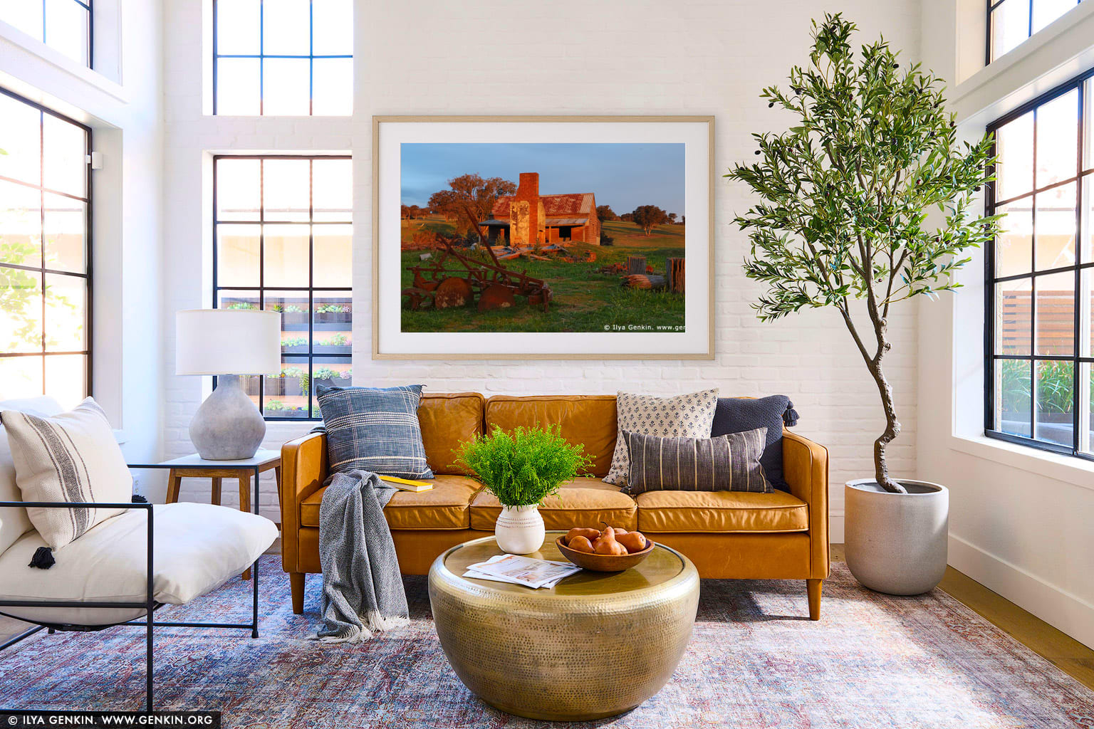 Abandoned Farmhouse wall art in a minimalist living room interior