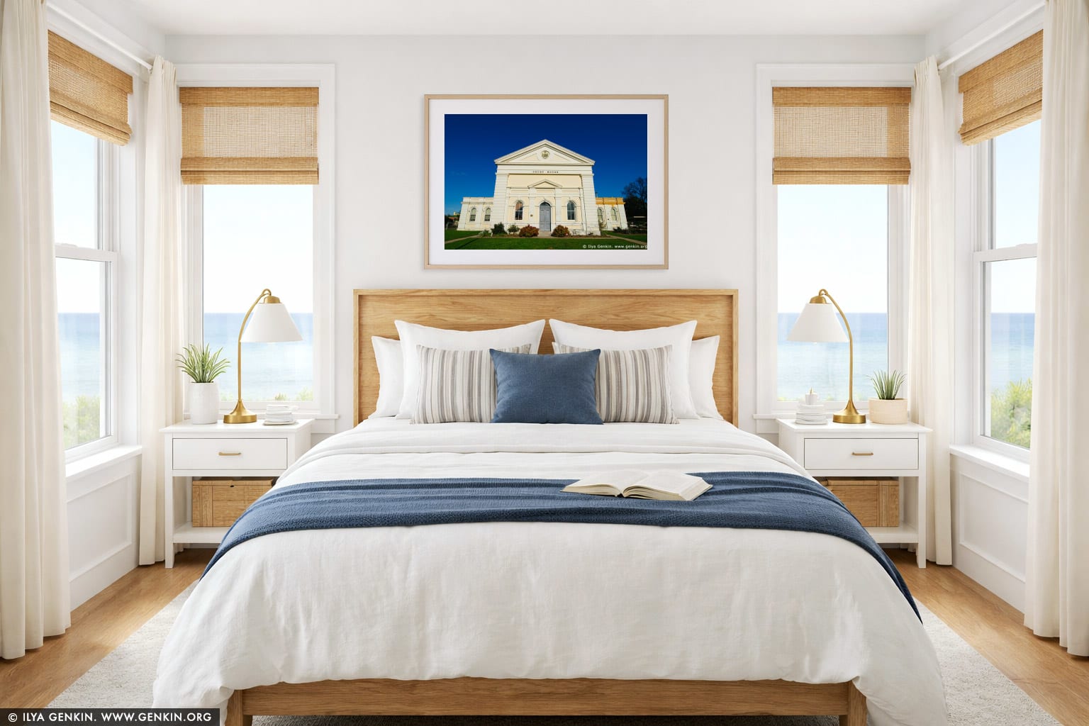 Old Court House wall art in a bedroom interior