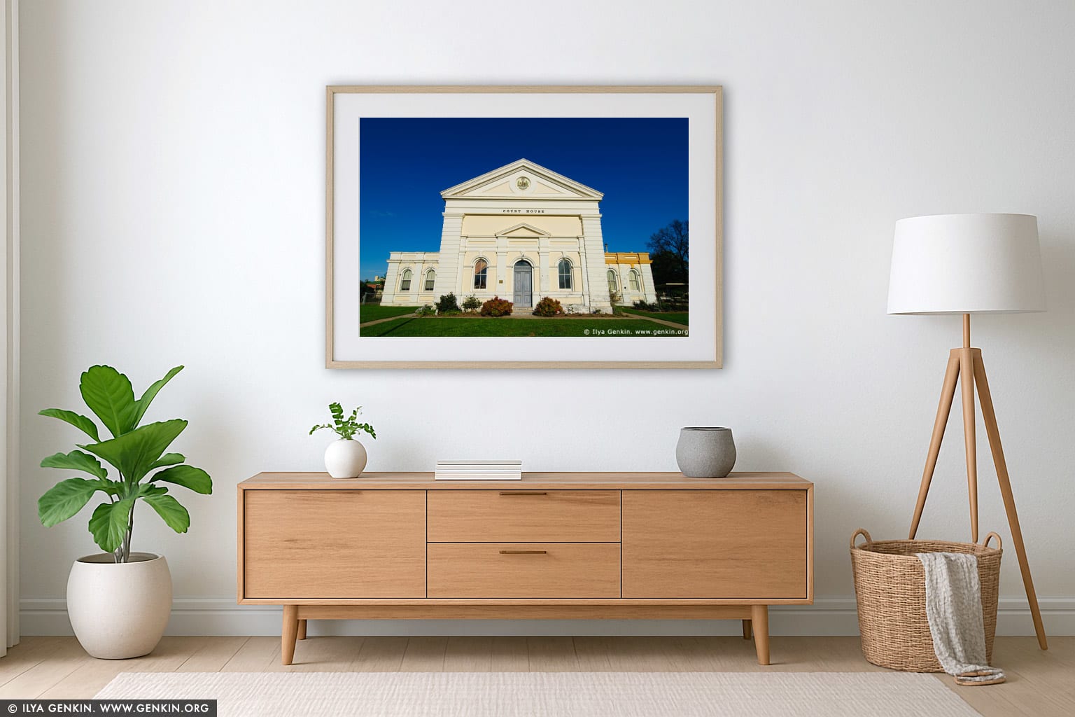 Old Court House wall art in a modern living room interior