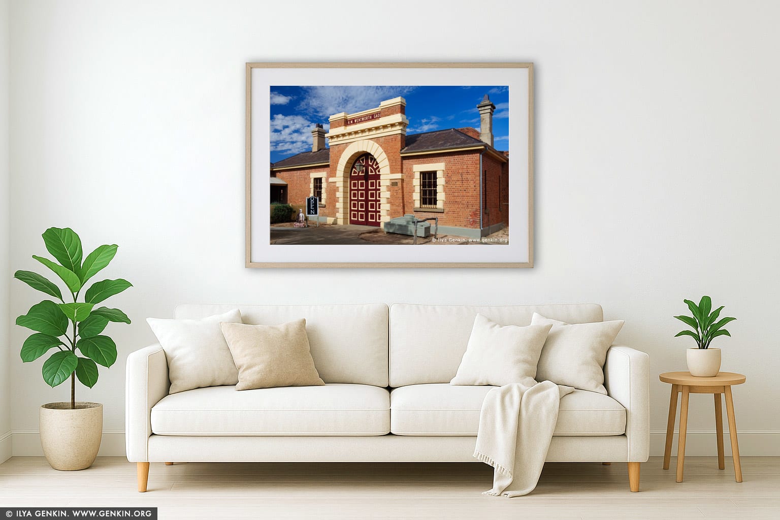 Old Wentworth Gaol wall art in a luxury living room interior