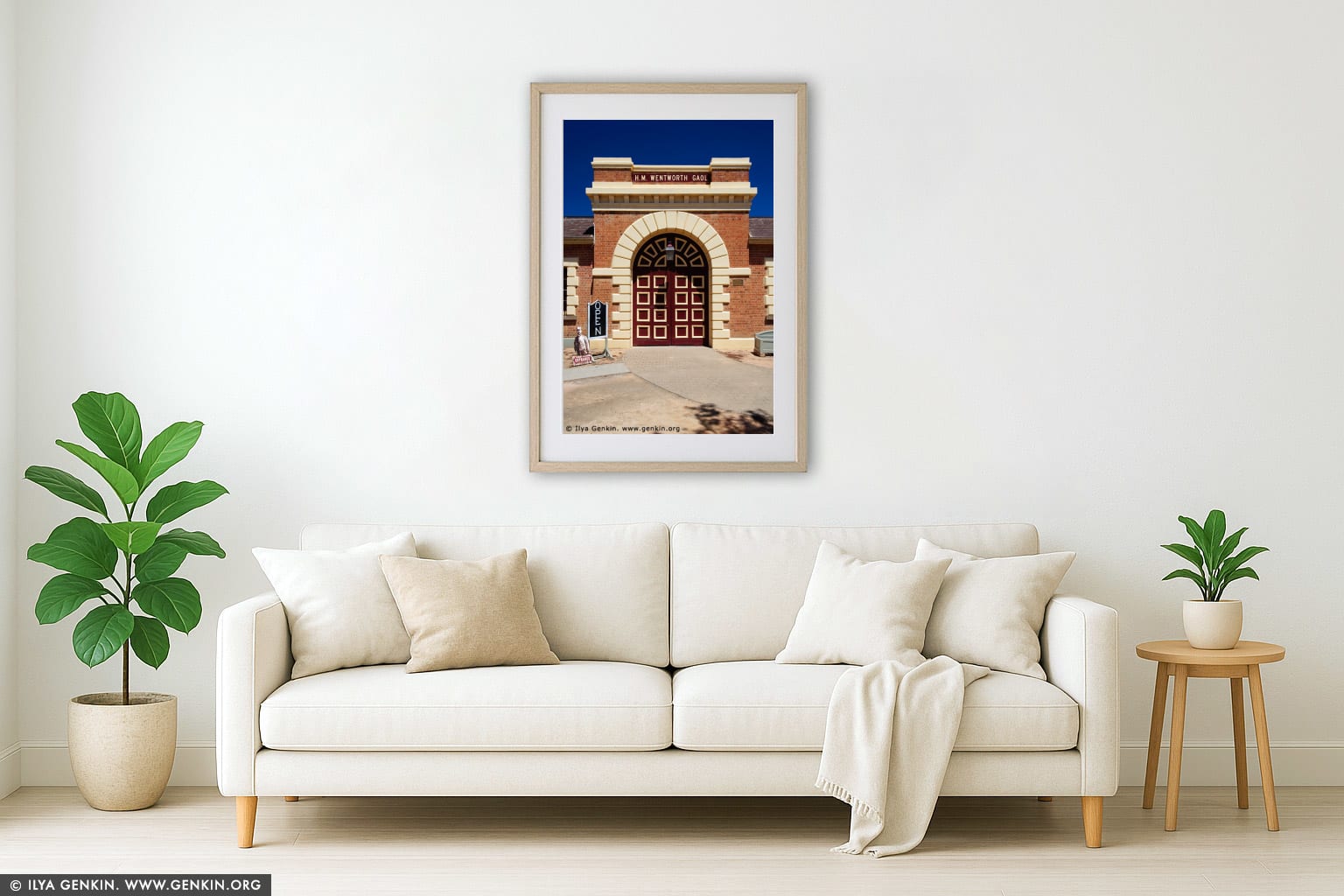 Old Wentworth Gaol wall art in a contemporary living room interior