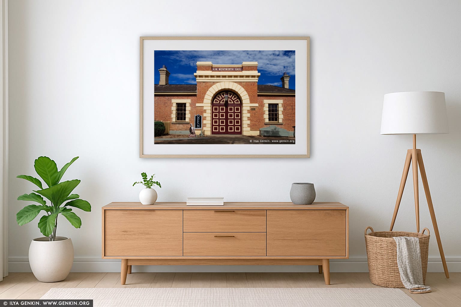 Old Wentworth Gaol wall art in a contemporary living room interior