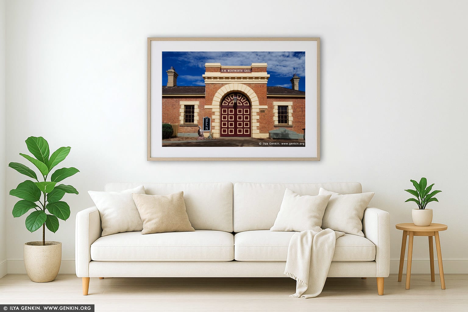 Old Wentworth Gaol wall art in a luxury living room interior
