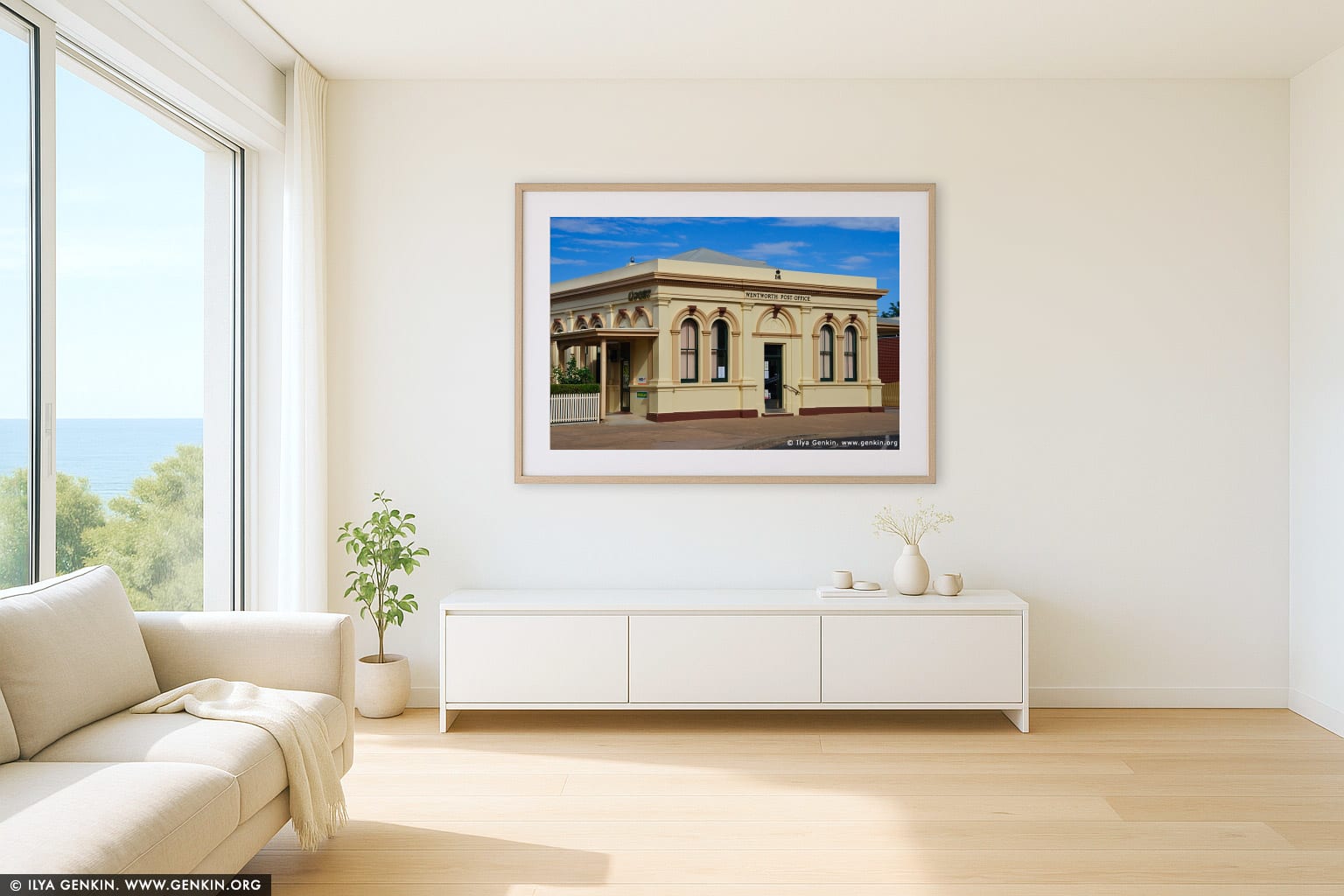 Wentworth Post Office wall art in a modern living room interior