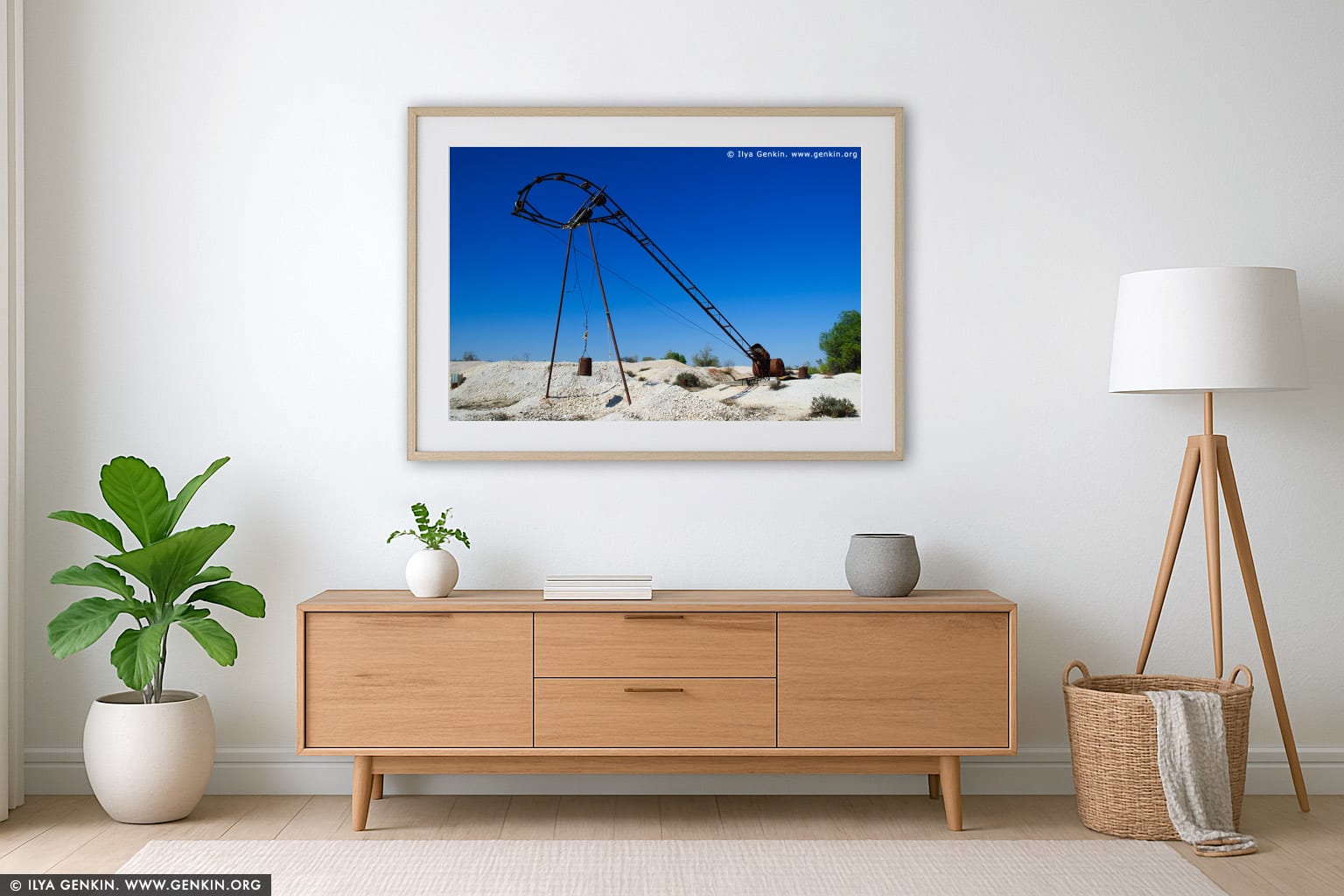 Old Machinery at White Cliffs Opal Mines wall art in a modern living room interior