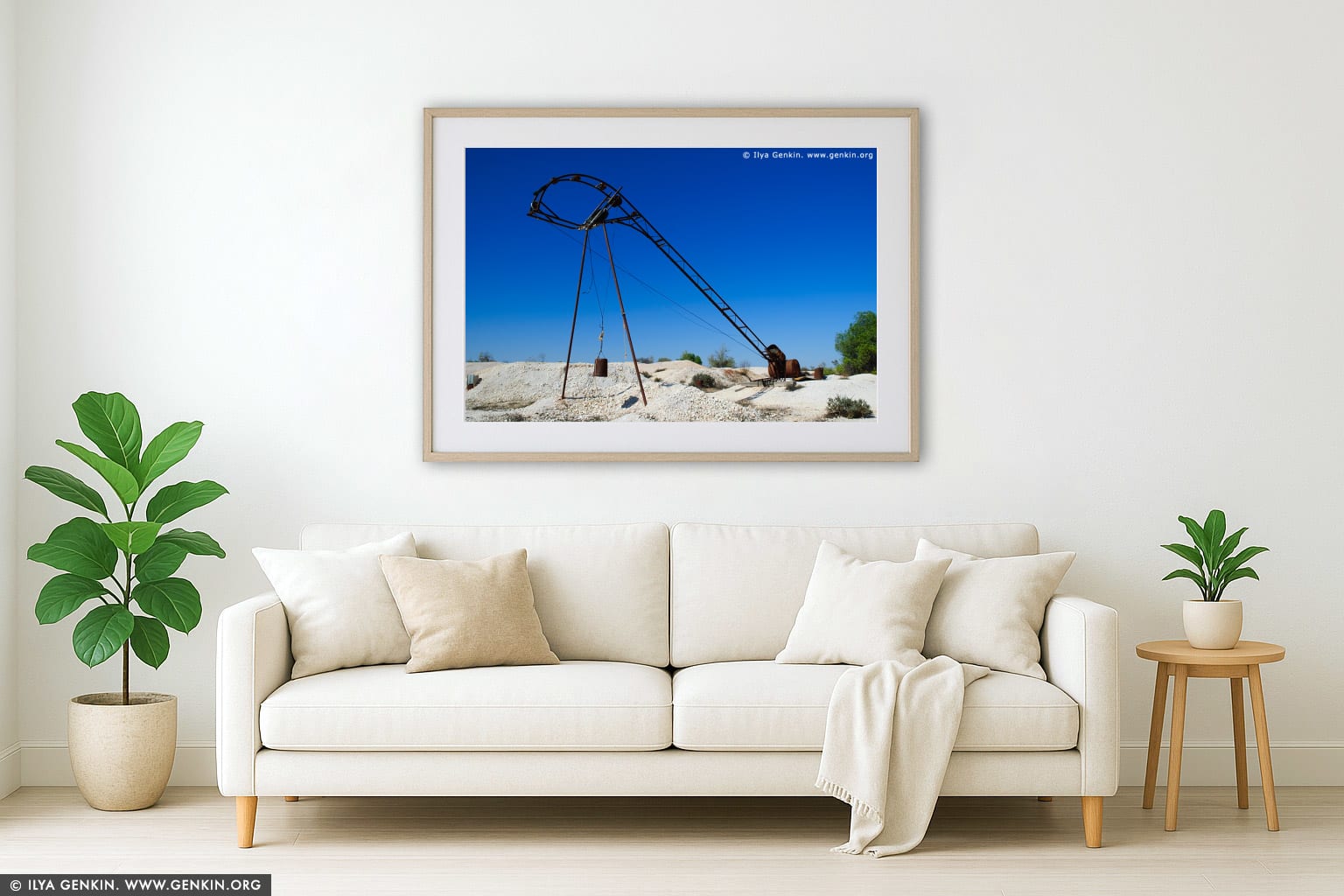 Old Machinery at White Cliffs Opal Mines wall art in a minimalist living room interior