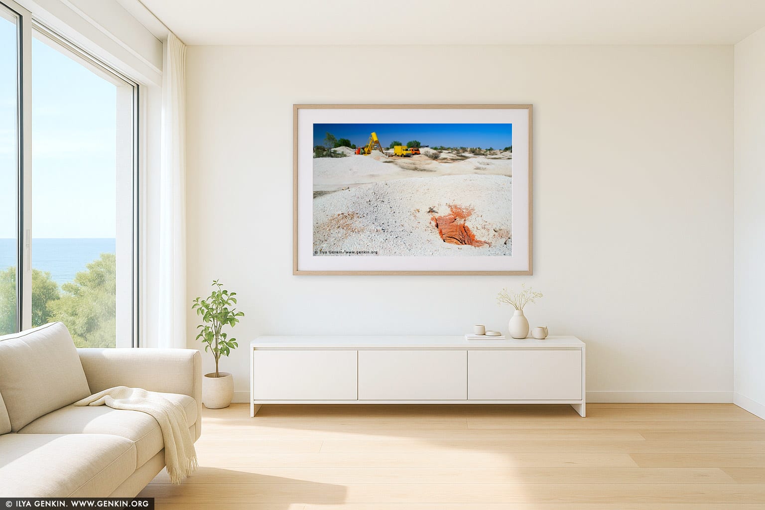White Cliffs Opal Mines wall art in a minimalist living room interior