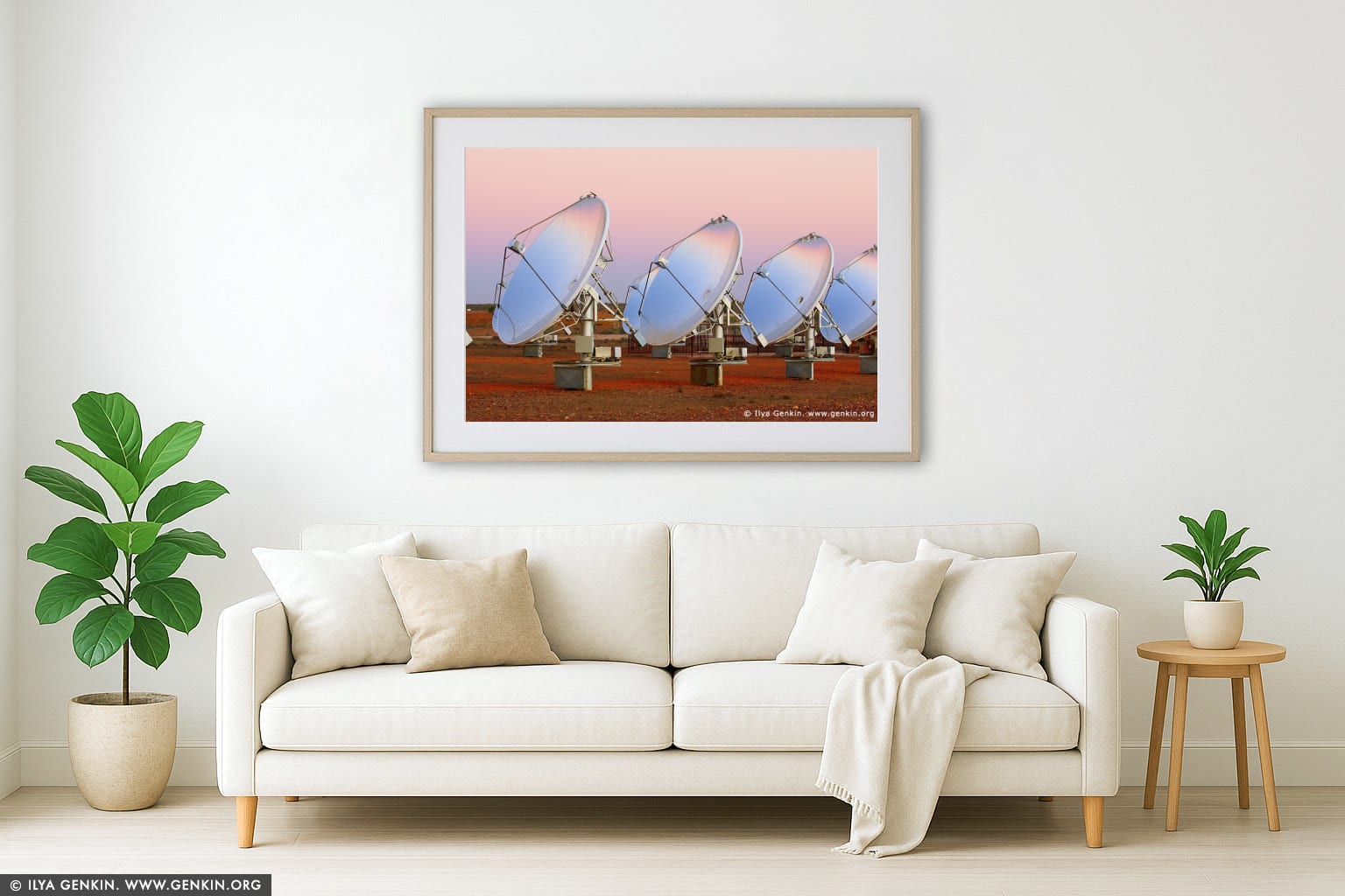 White Cliffs Solar Power Station at Dawn wall art in a modern living room interior