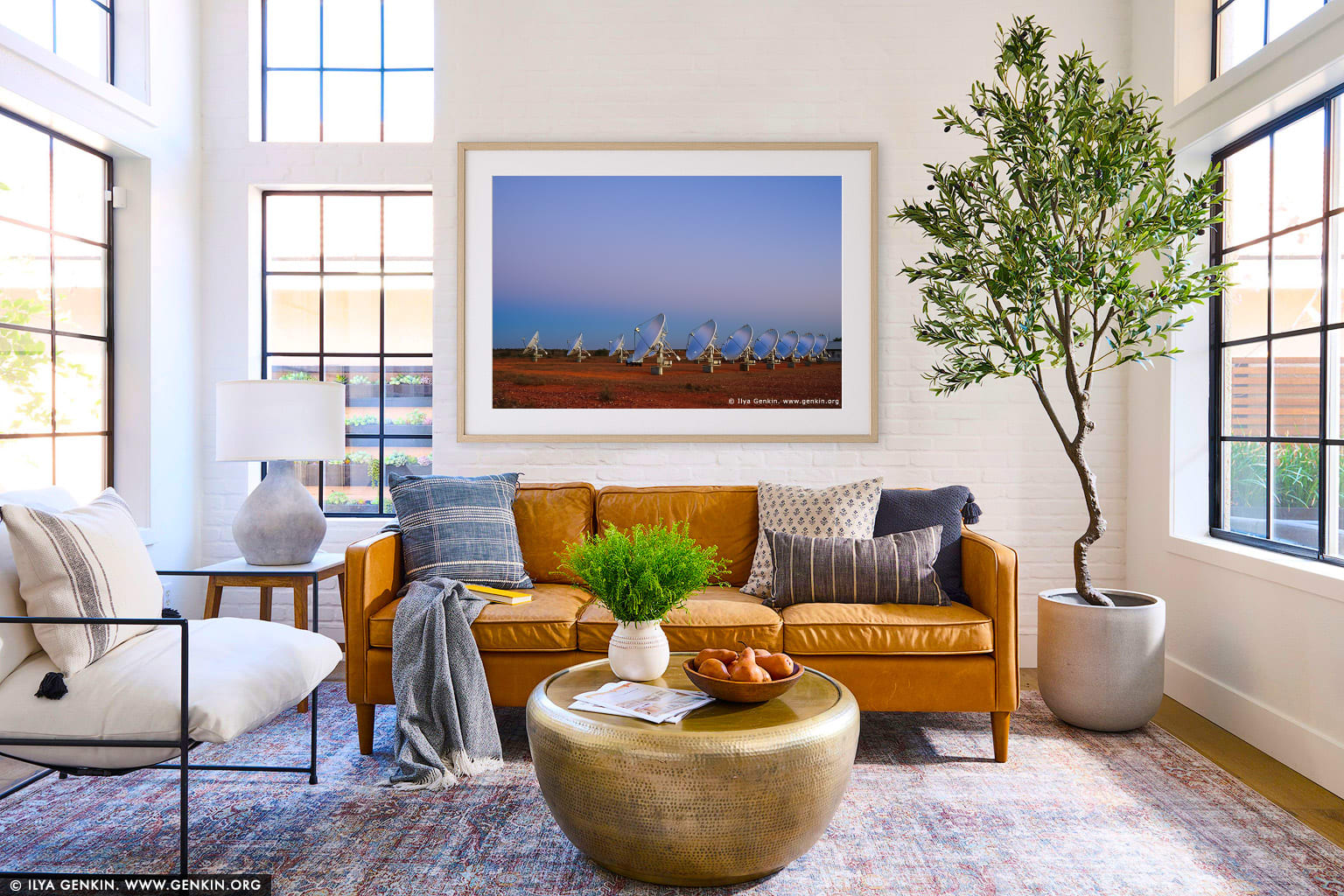 White Cliffs Solar Power Station at Twilight wall art in a minimalist living room interior