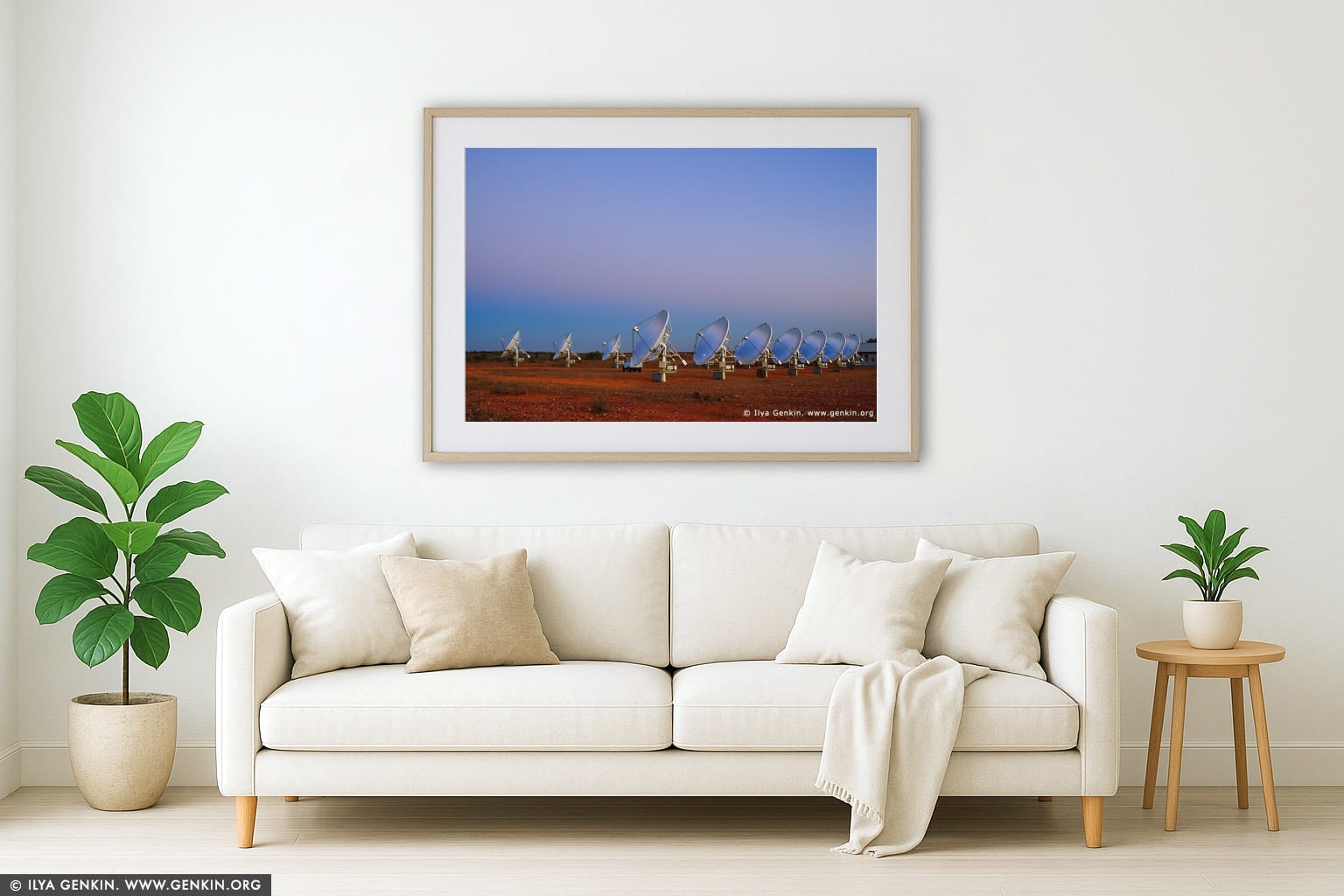 White Cliffs Solar Power Station at Twilight wall art in a contemporary living room interior