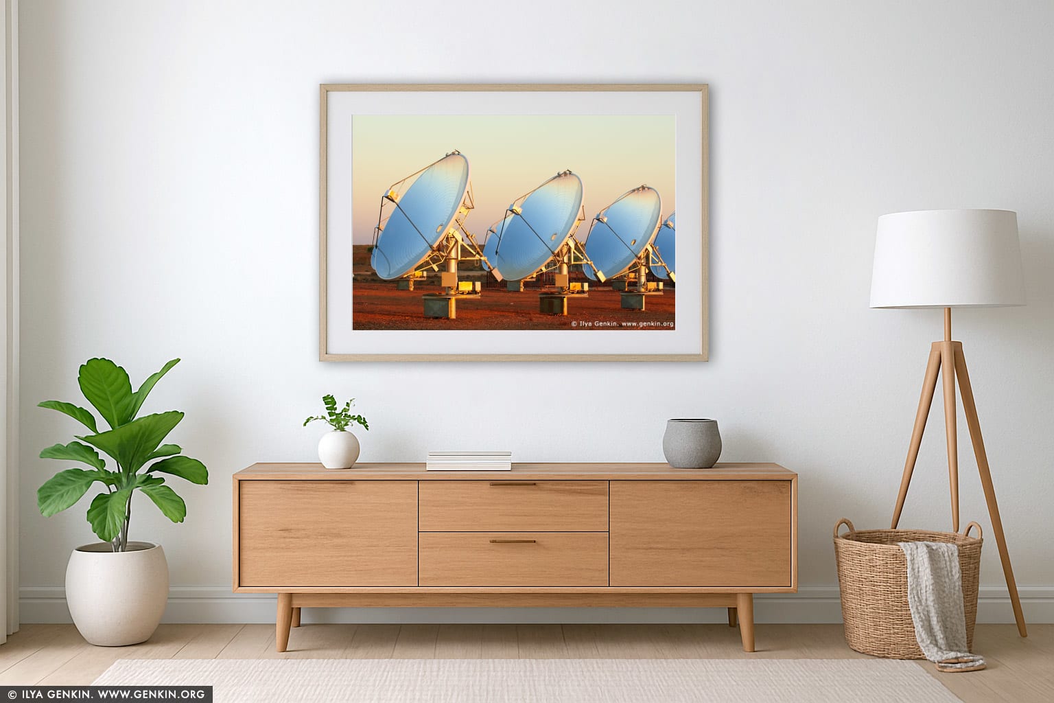 White Cliffs Solar Power Station at Sunrise wall art in a modern living room interior