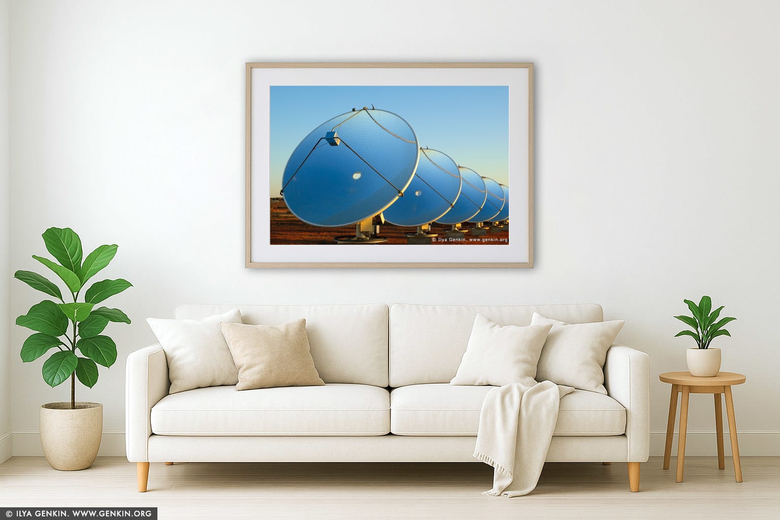 White Cliffs Solar Power Station at Sunrise wall art in a modern living room interior