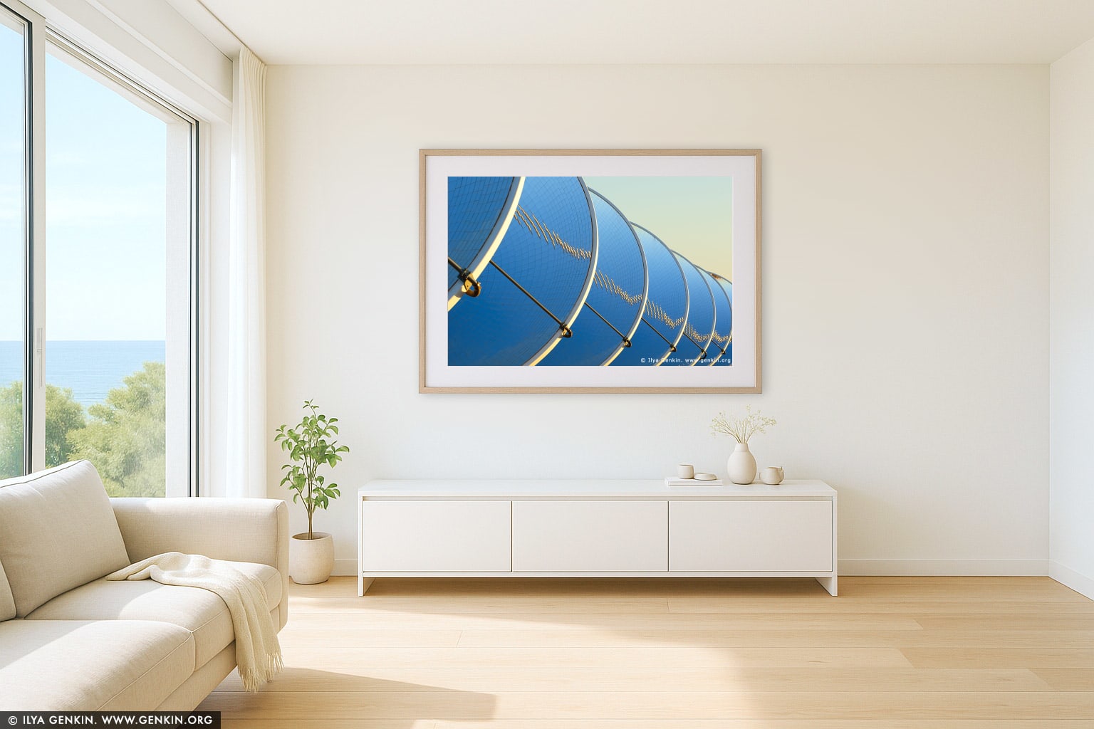 Array of Dishes with Mirrors at Solar Power Station wall art in a luxury living room interior