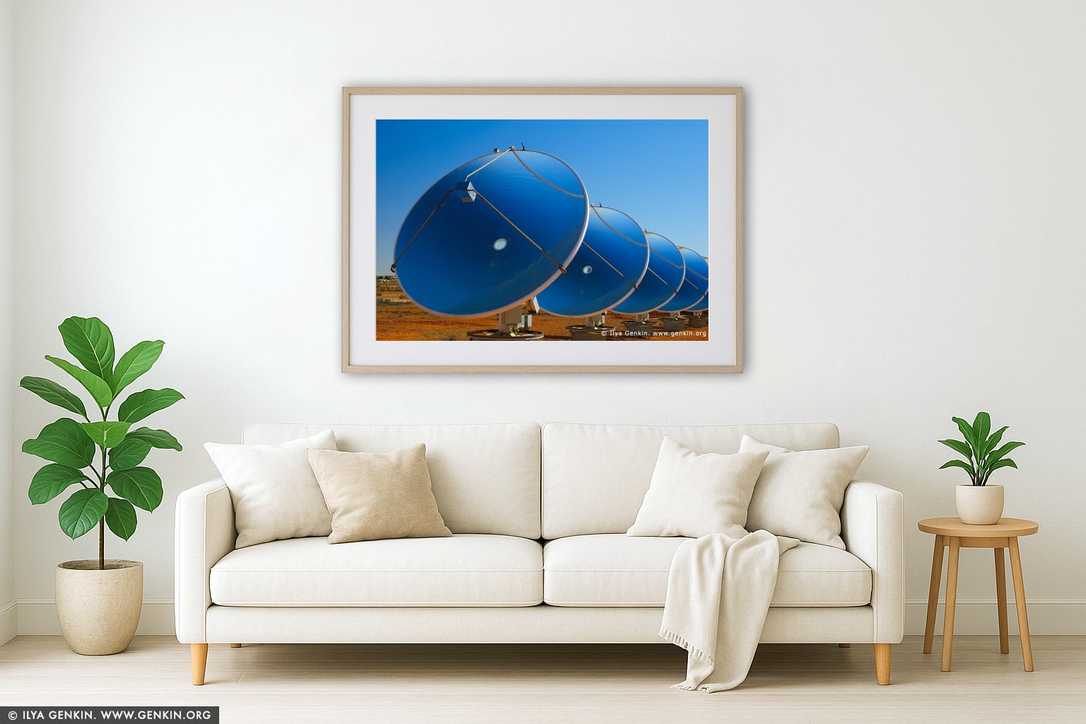 White Cliffs Solar Power Station wall art in a minimalist living room interior