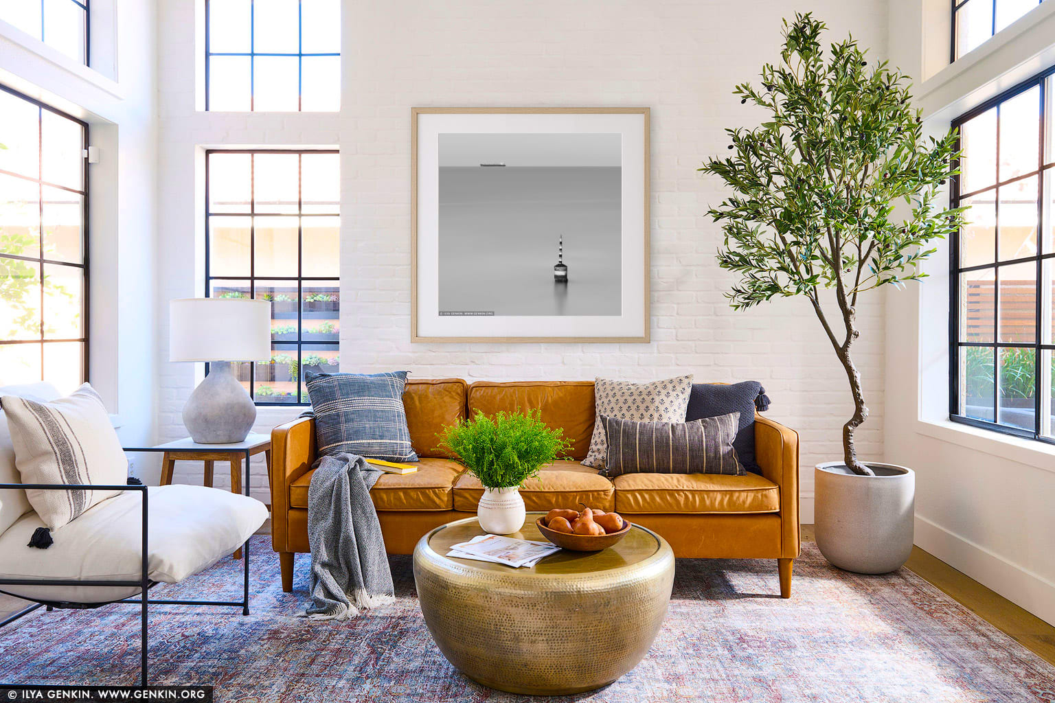 The Pylon. Study #1 wall art in a minimalist living room interior
