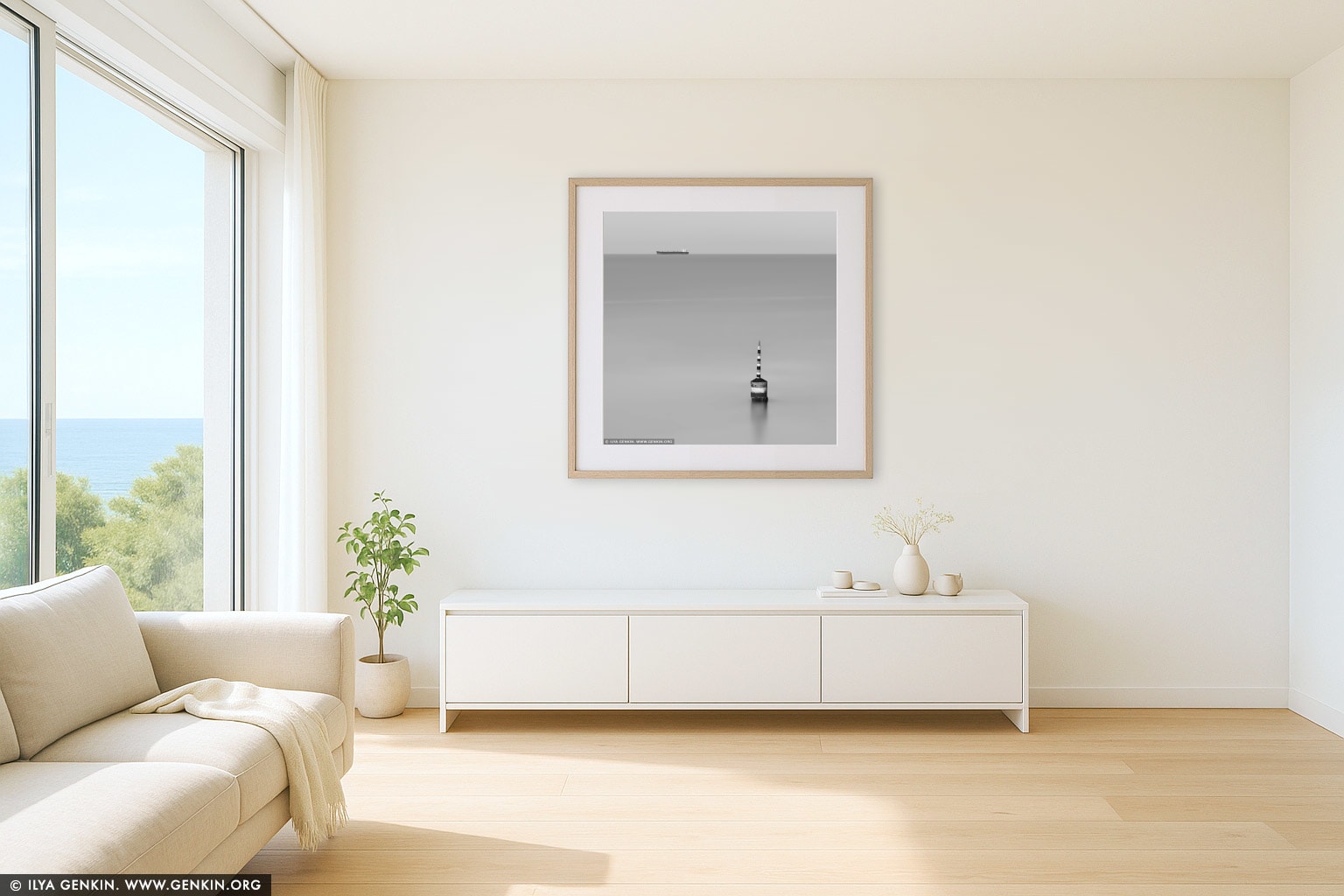 The Pylon. Study #1 wall art in a minimalist living room interior