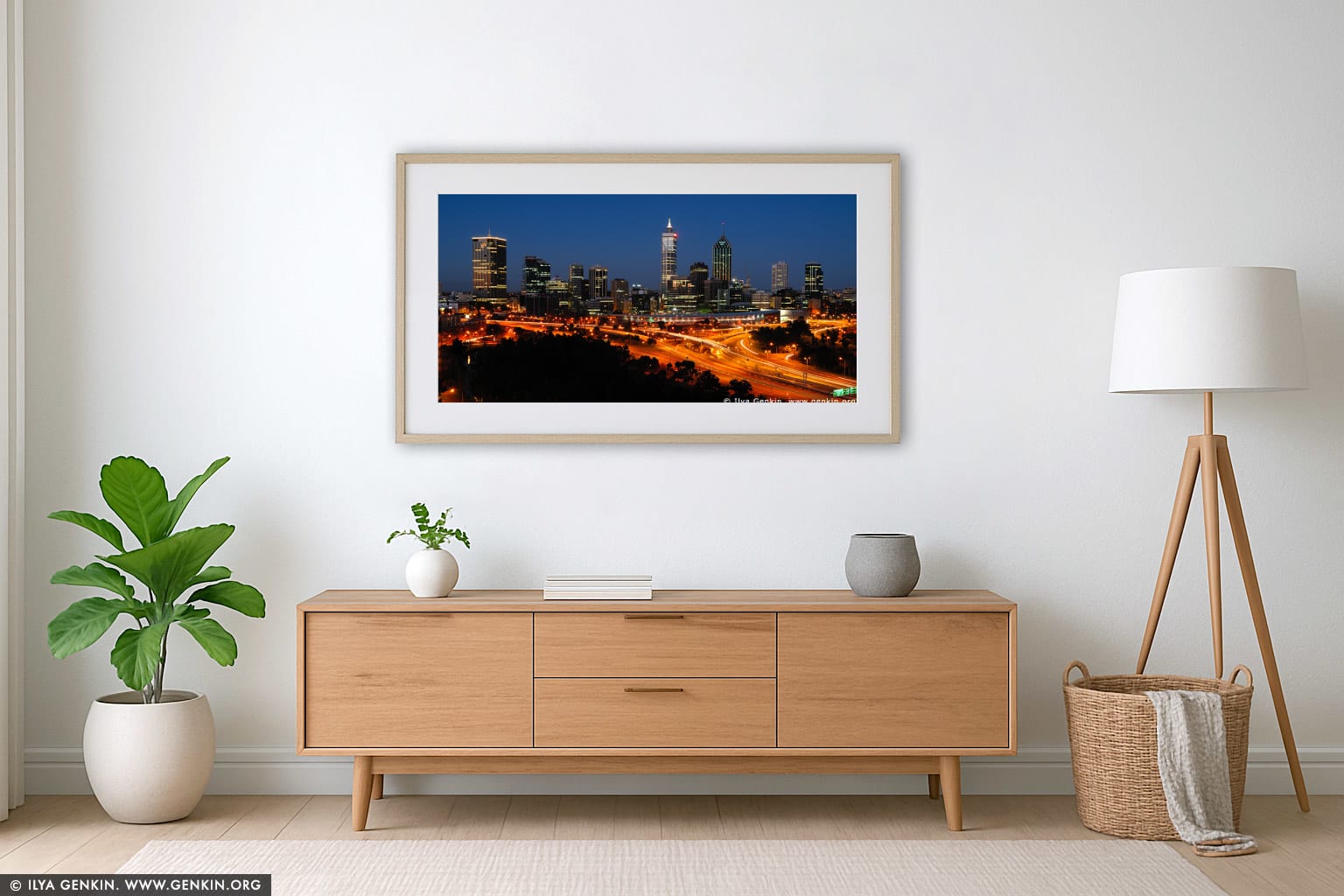 Perth Downtown wall art in a minimalist living room interior