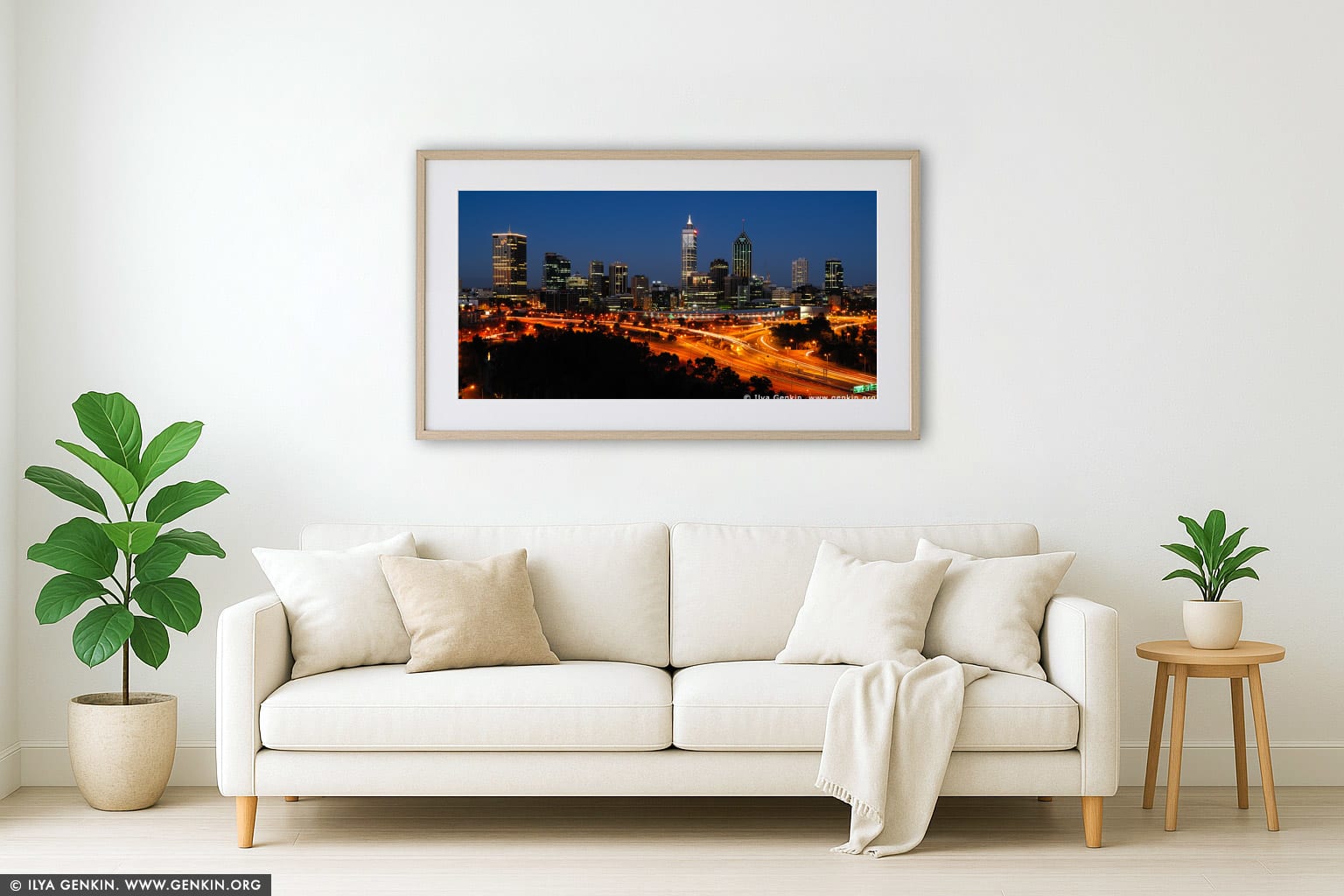 Perth Downtown wall art in a modern living room interior