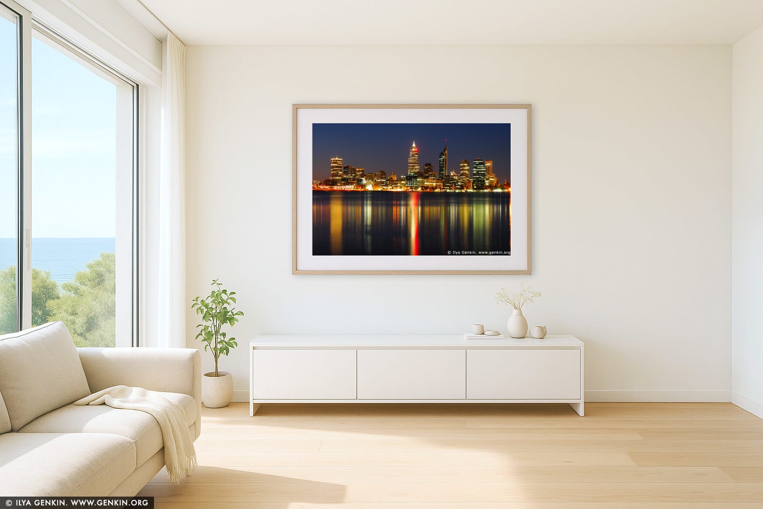 Perth Downtown wall art in a minimalist living room interior